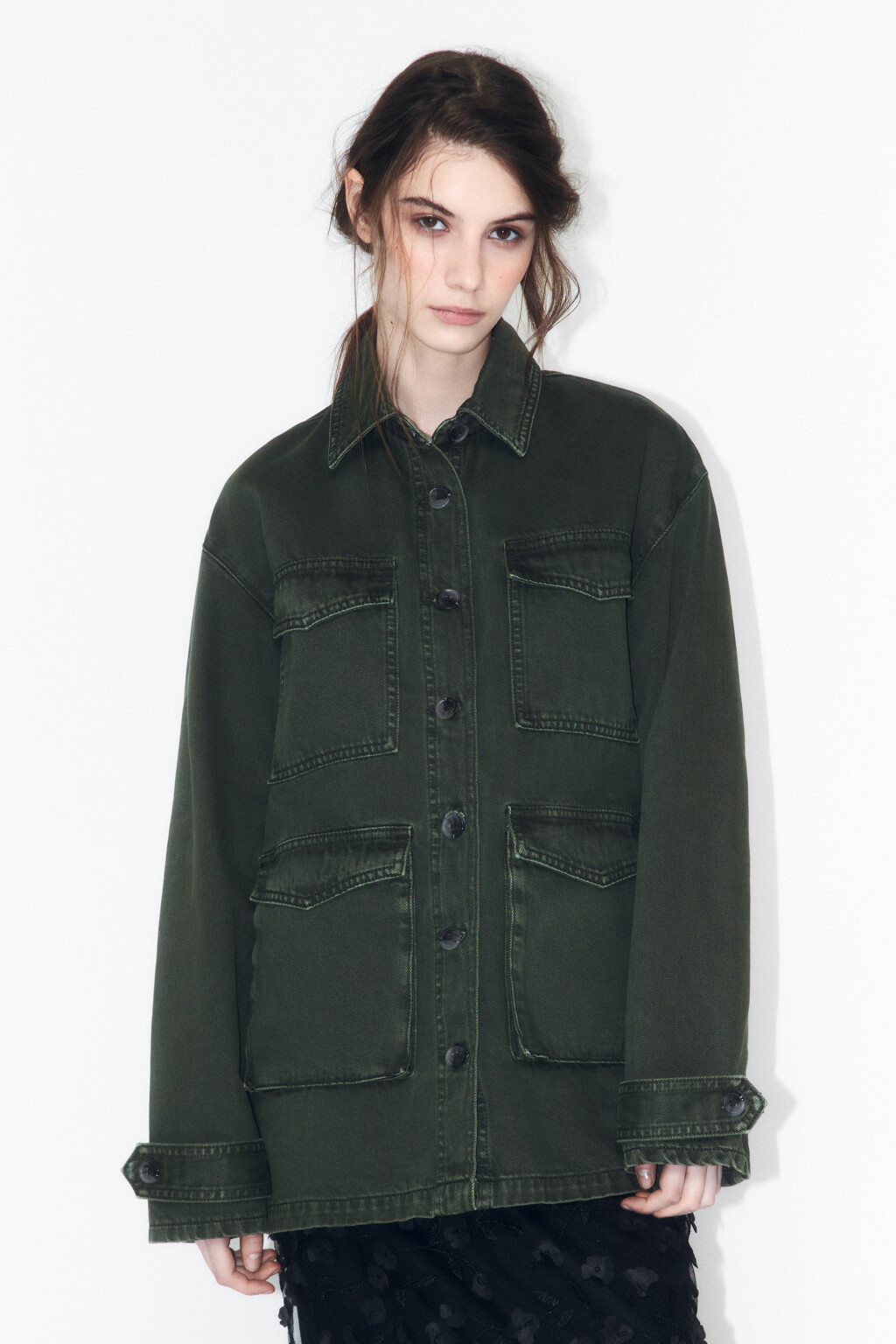 Куртка-рубашка oversize джинсовая с карманами - цвет зеленый - 2