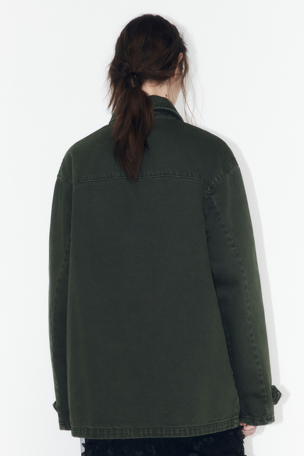 Куртка-рубашка oversize джинсовая с карманами - цвет зеленый - 3