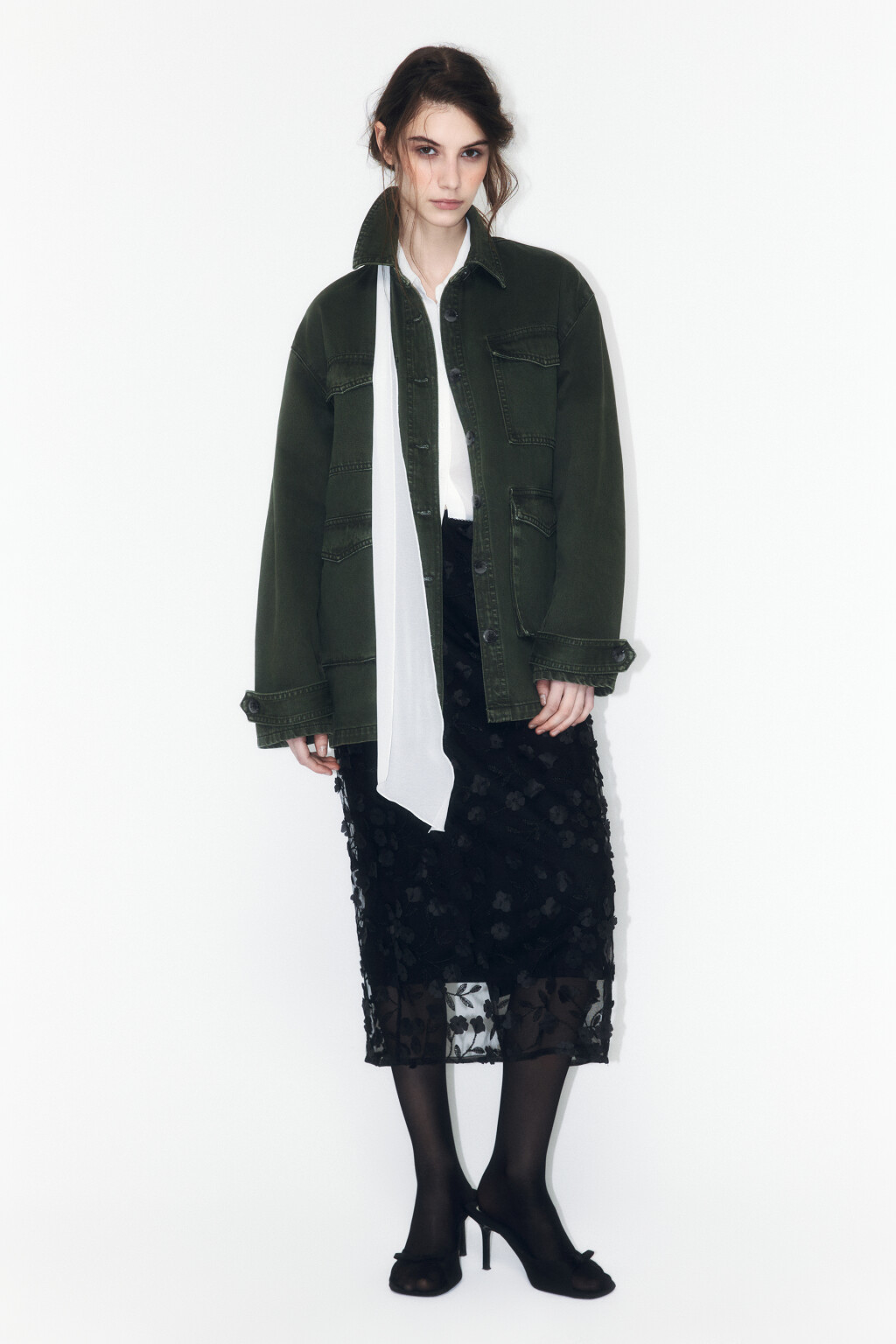 Куртка-рубашка oversize джинсовая с карманами - цвет зеленый - 4