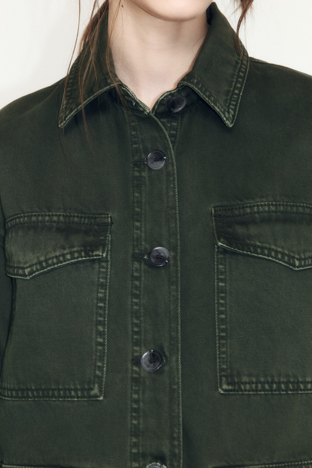 Куртка-рубашка oversize джинсовая с карманами - цвет зеленый - 5