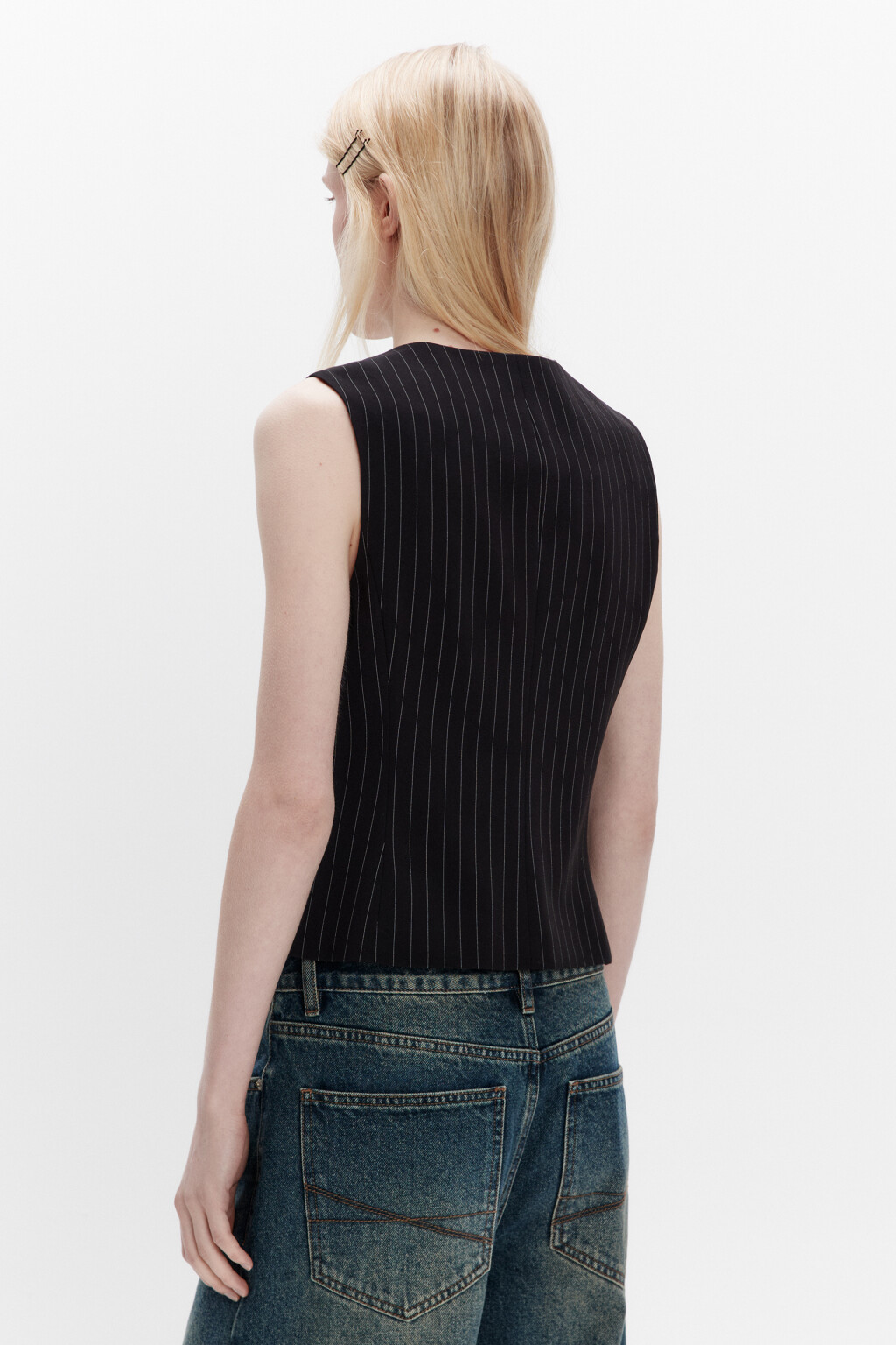 Жилет костюмный в полоску - цвет черный - 5