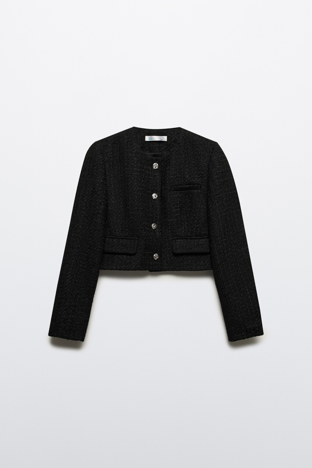 Жакет твидовый укороченный на пуговицах - цвет черный - 9