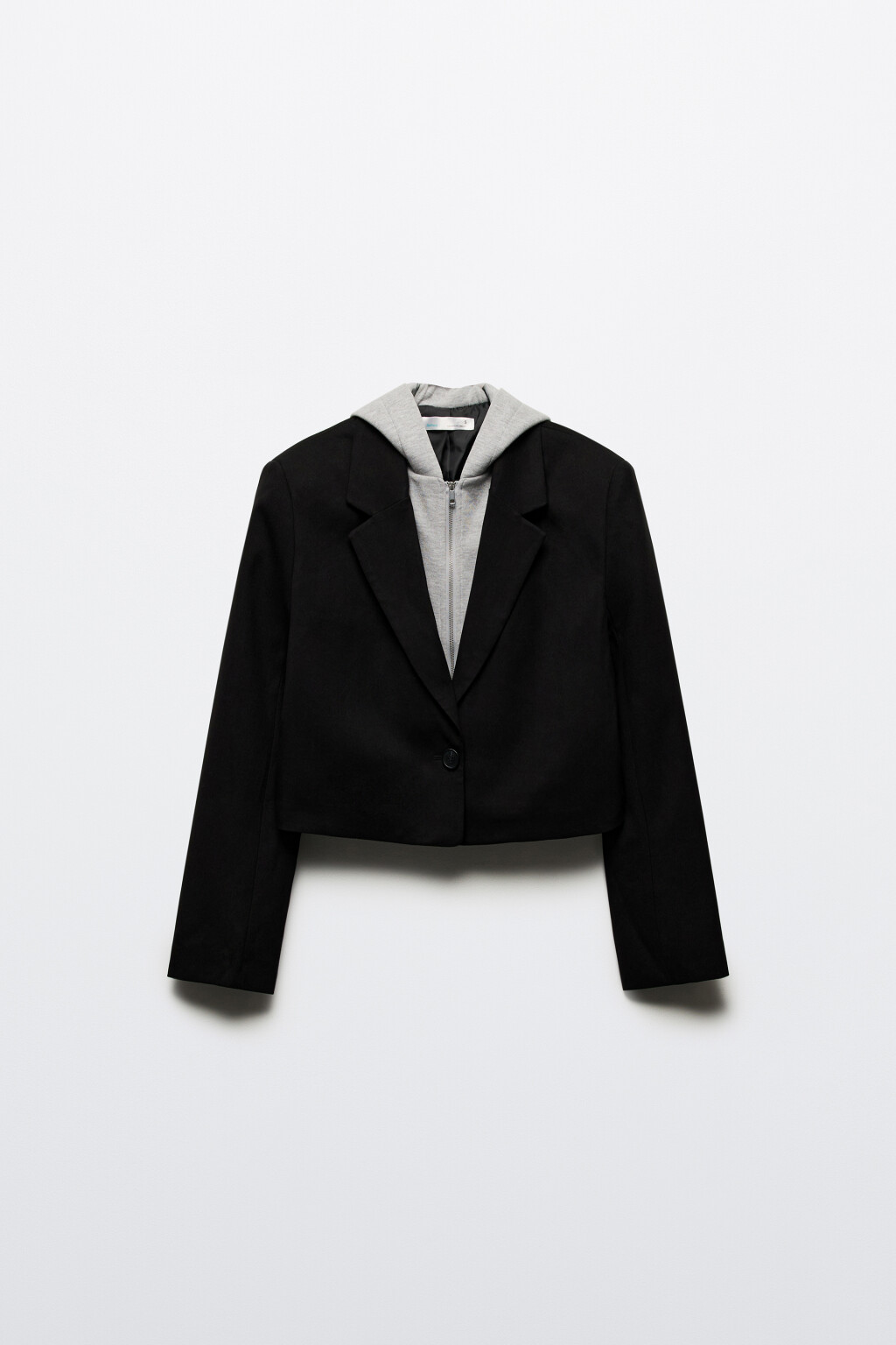 Жакет укороченный с имитацией худи с капюшоном - цвет черный - 8