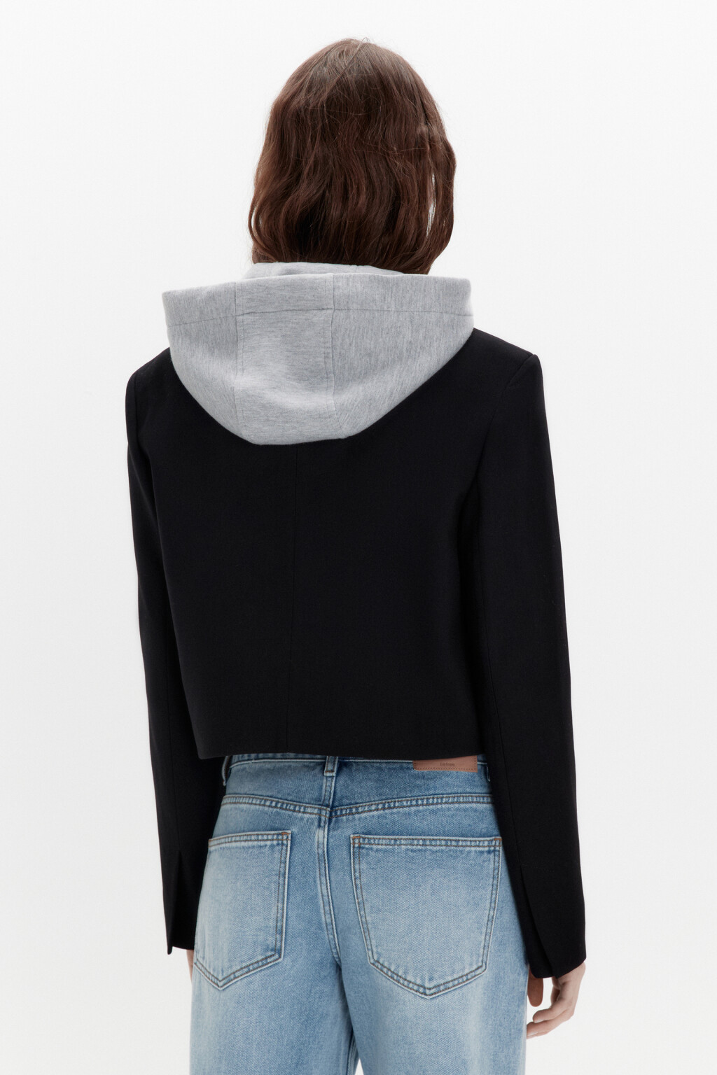 Жакет укороченный с имитацией худи с капюшоном - цвет черный - 4