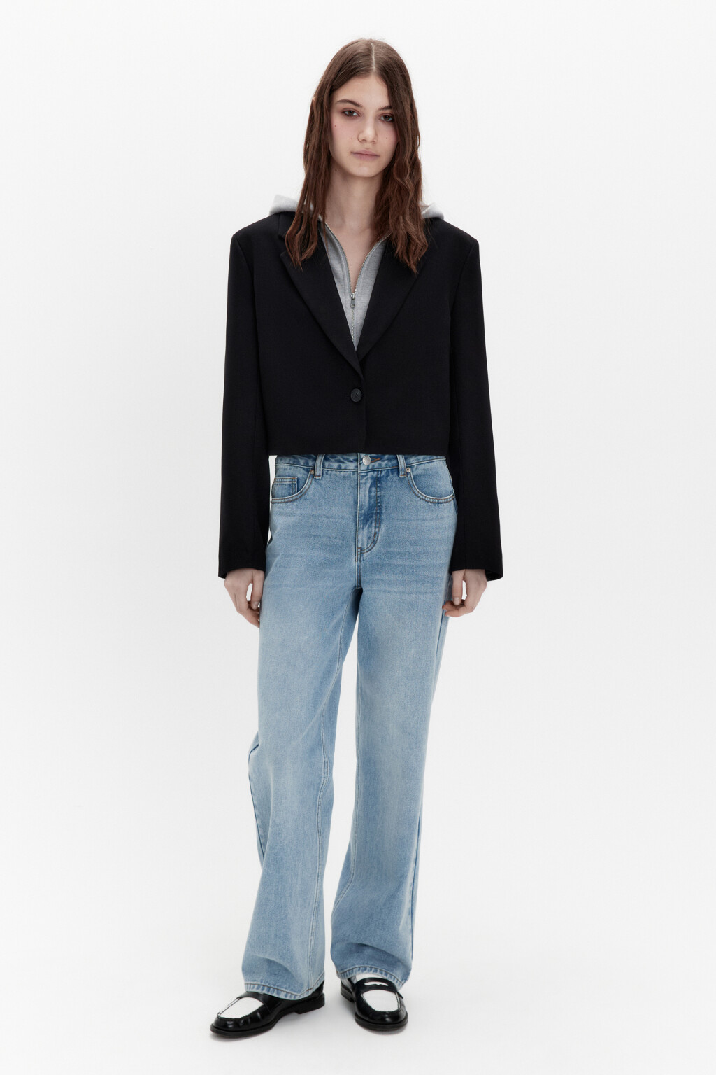 Жакет укороченный с имитацией худи с капюшоном - цвет черный - 5