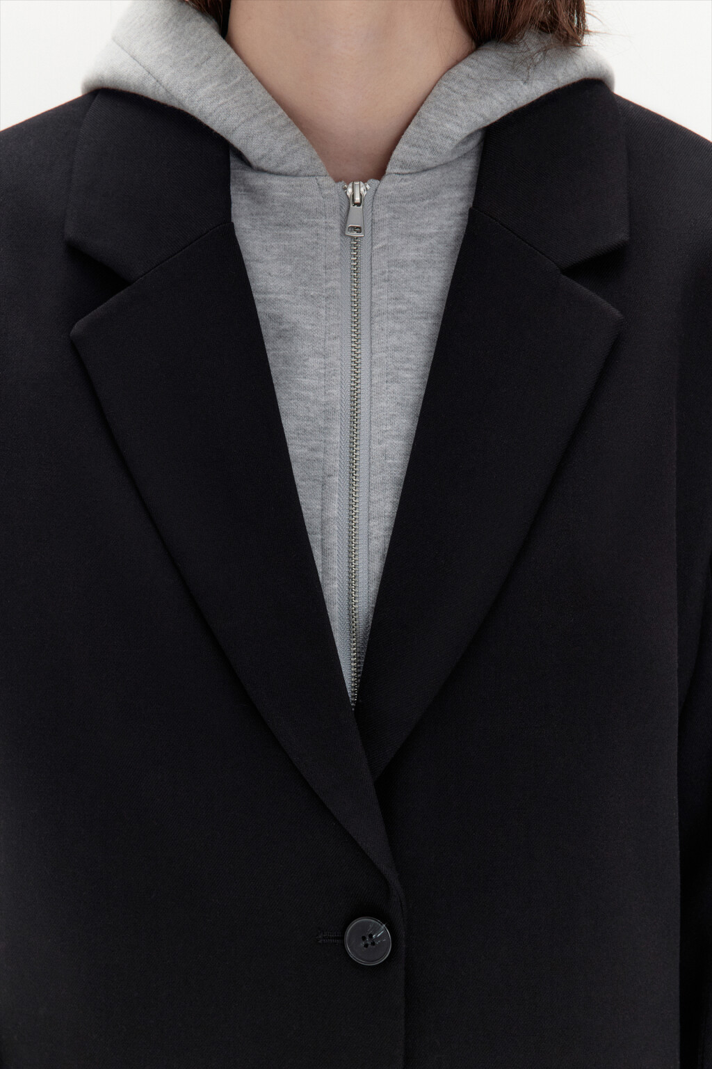 Жакет укороченный с имитацией худи с капюшоном - цвет черный - 7