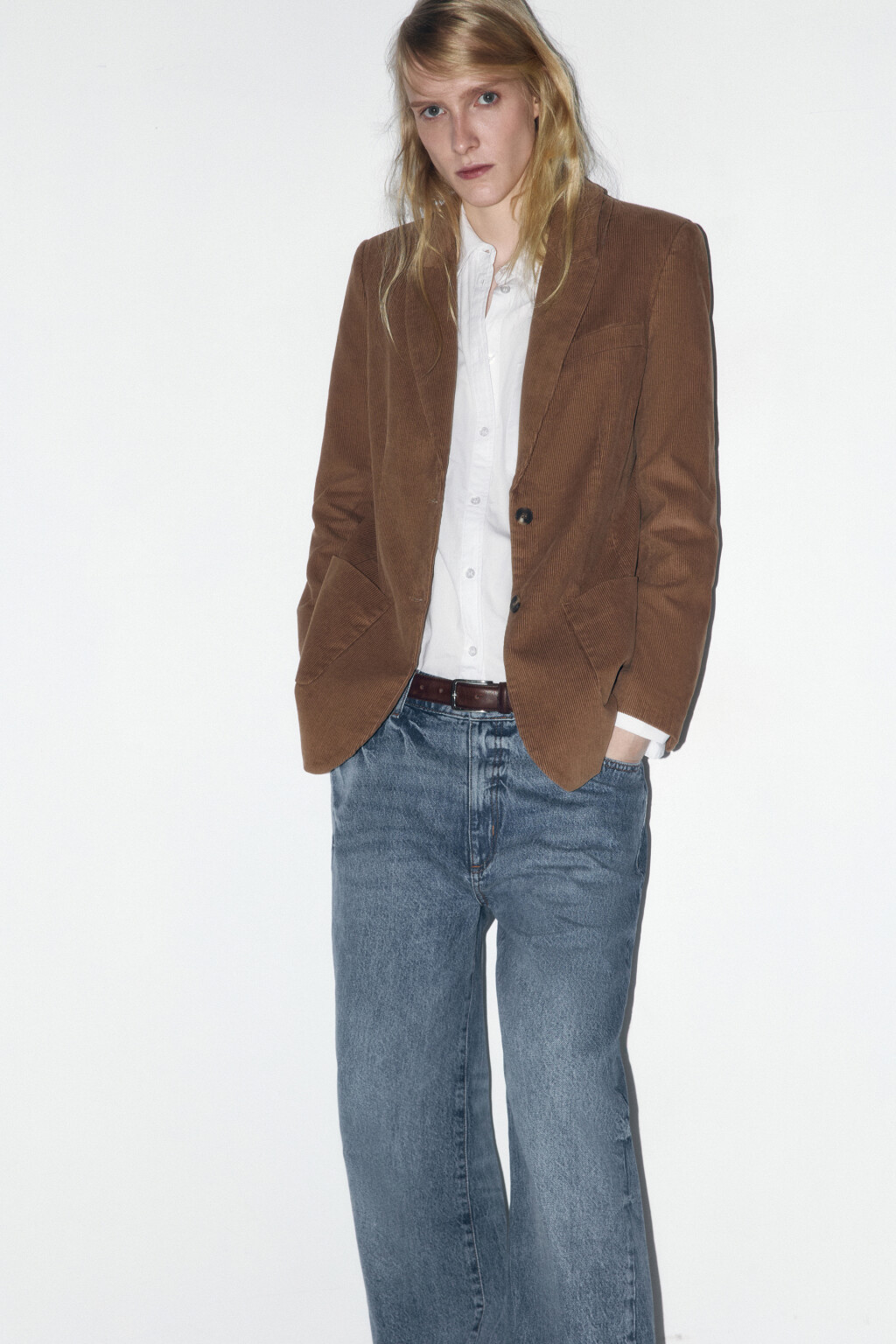 Пиджак вельветовый с накладными карманами - цвет коричневый - 1
