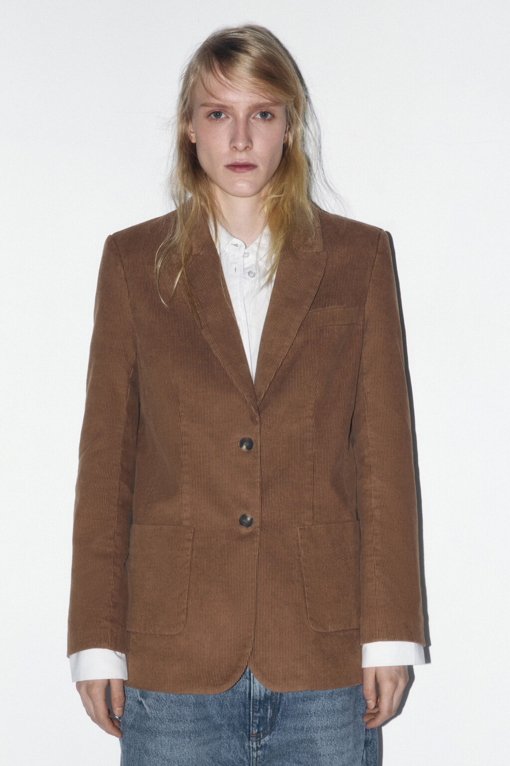 Пиджак вельветовый с накладными карманами - цвет коричневый - 3