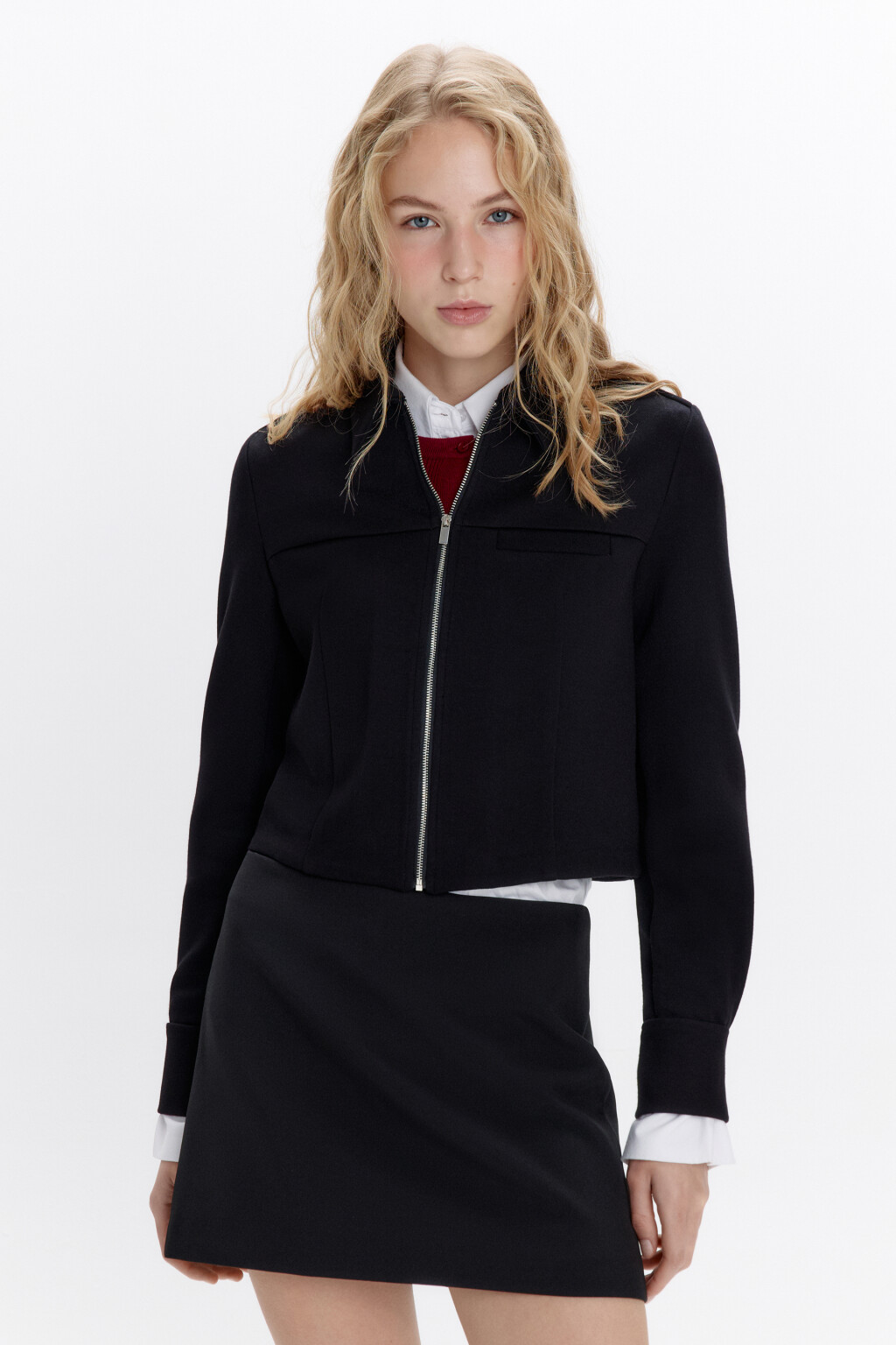 Жакет на молнии укороченный с воротником - цвет черный - 3