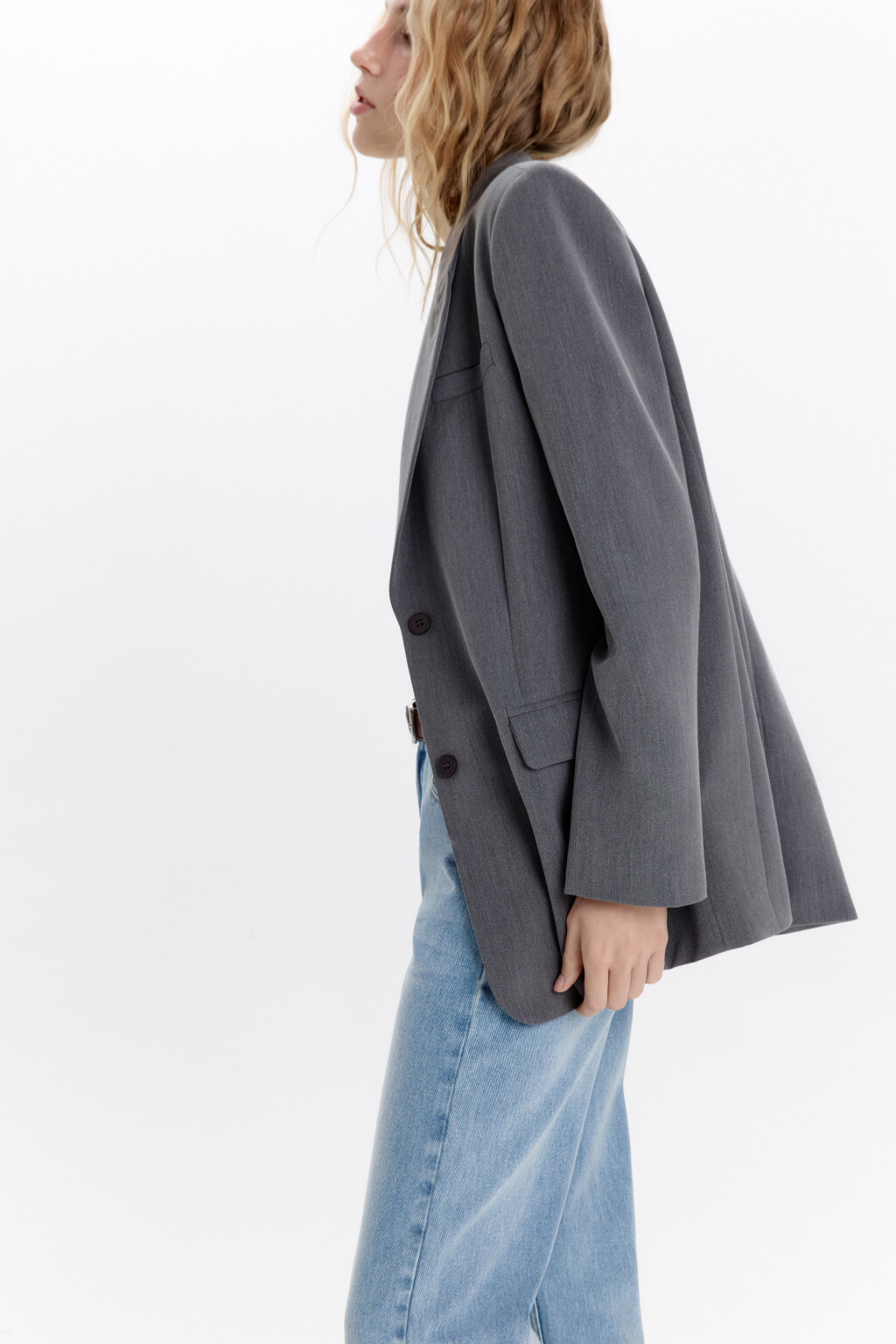 Пиджак прямой однобортный из костюмной ткани - цвет серый - 3