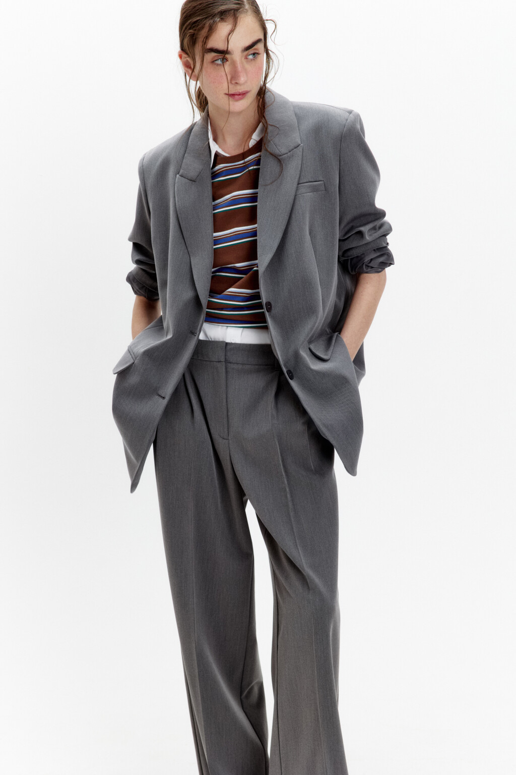 Пиджак прямой однобортный из костюмной ткани - цвет серый - 1