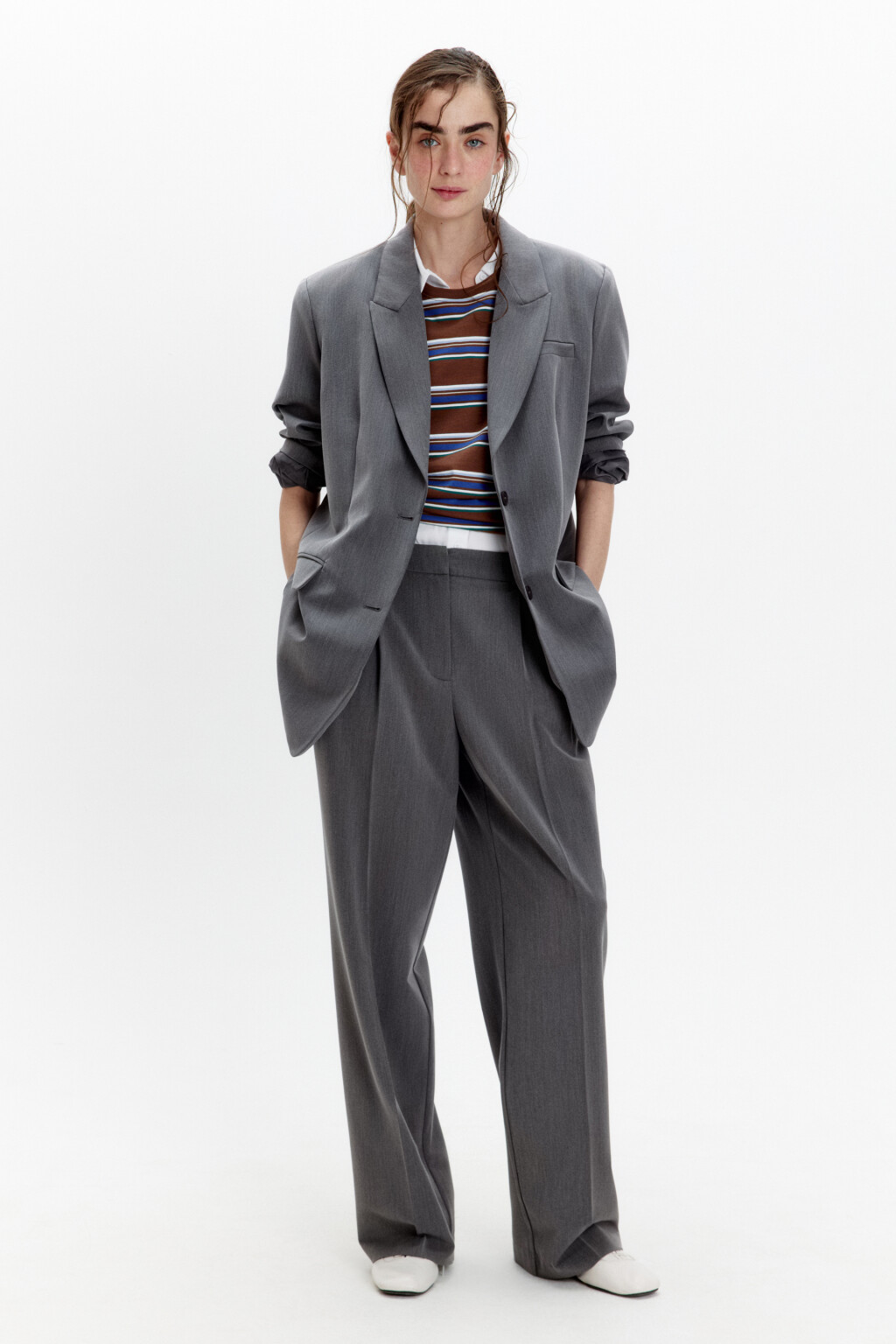 Пиджак прямой однобортный из костюмной ткани - цвет серый - 2