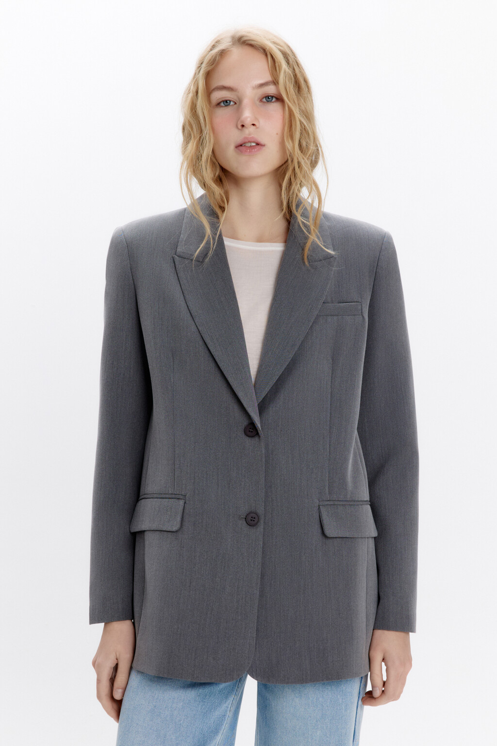 Пиджак прямой однобортный из костюмной ткани - цвет серый - 4