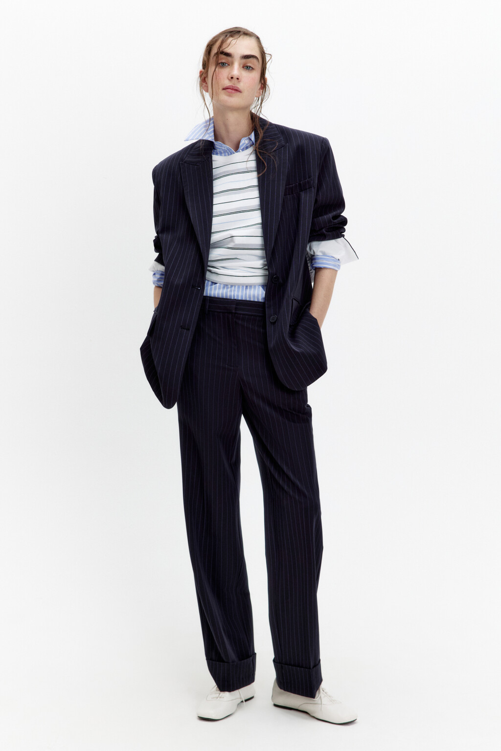 Пиджак однобортный в полоску - цвет синий - 4