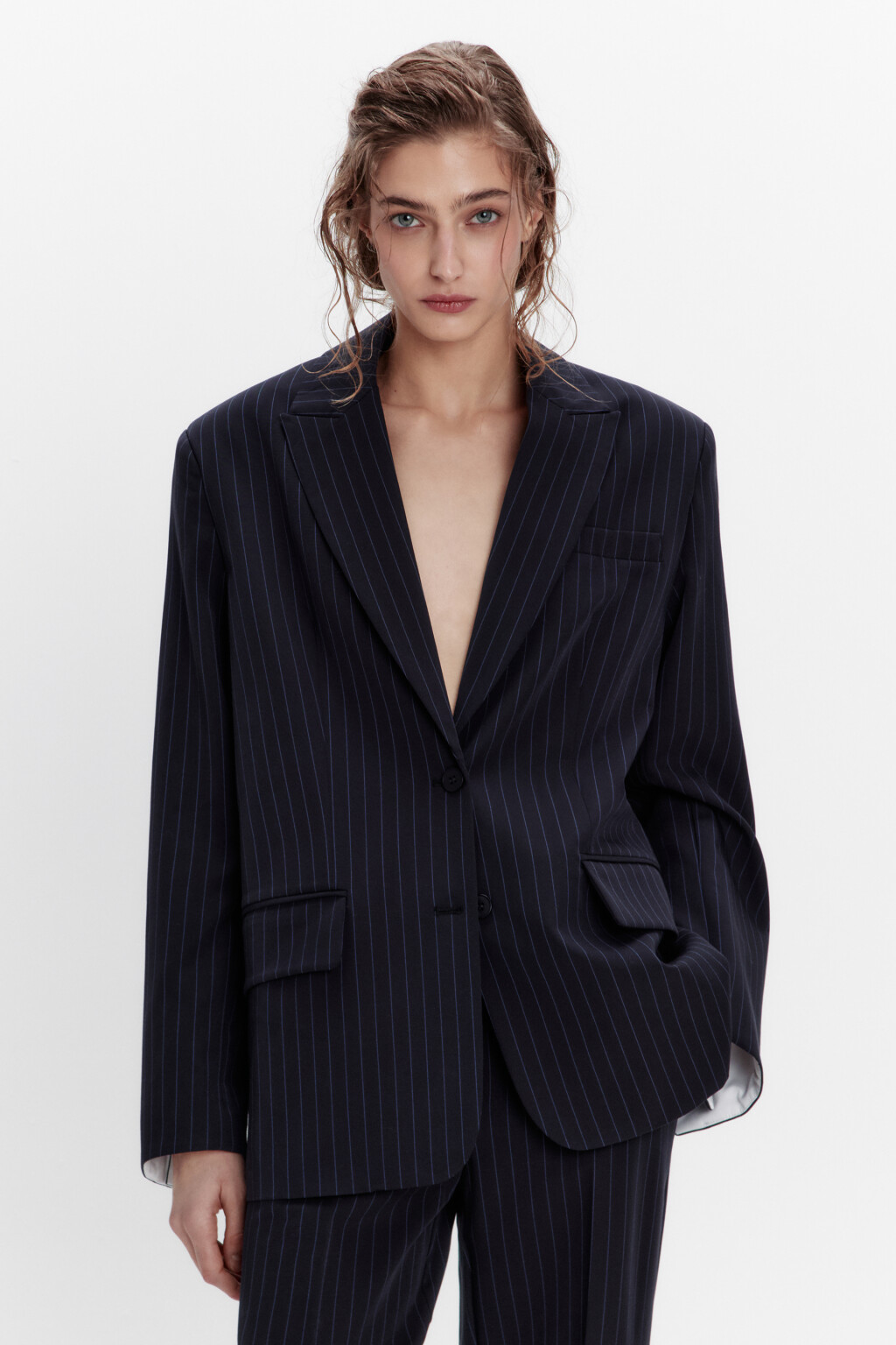 Пиджак однобортный в полоску - цвет синий - 6
