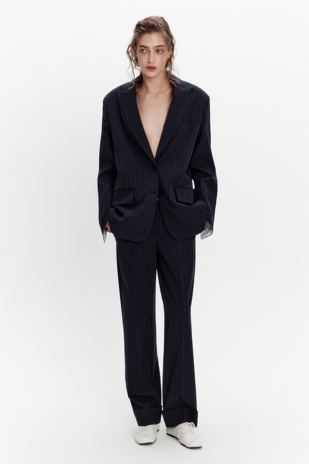 Пиджак однобортный в полоску - цвет синий - 8