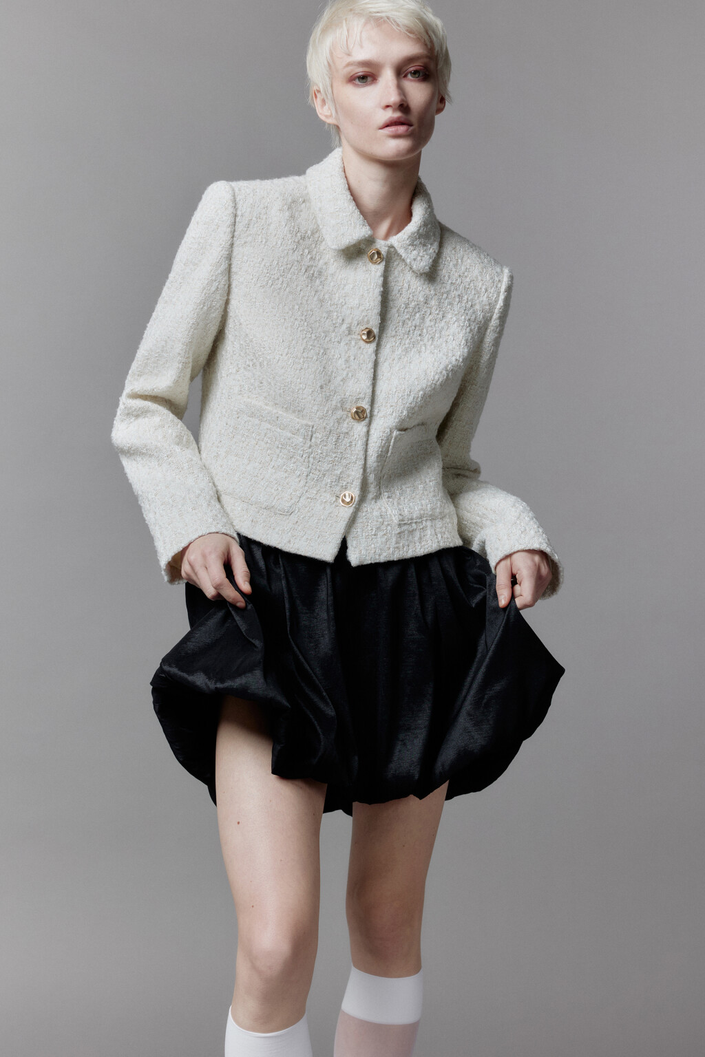 Жакет укороченный с отложным воротником - цвет молочный - 1