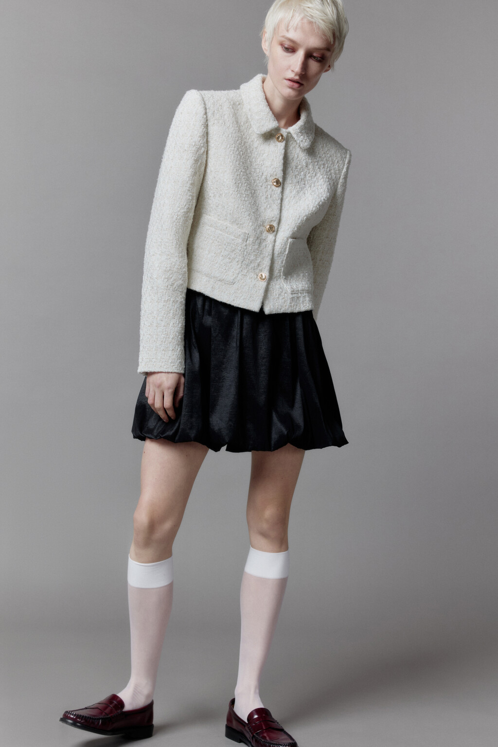 Жакет укороченный с отложным воротником - цвет молочный - 2