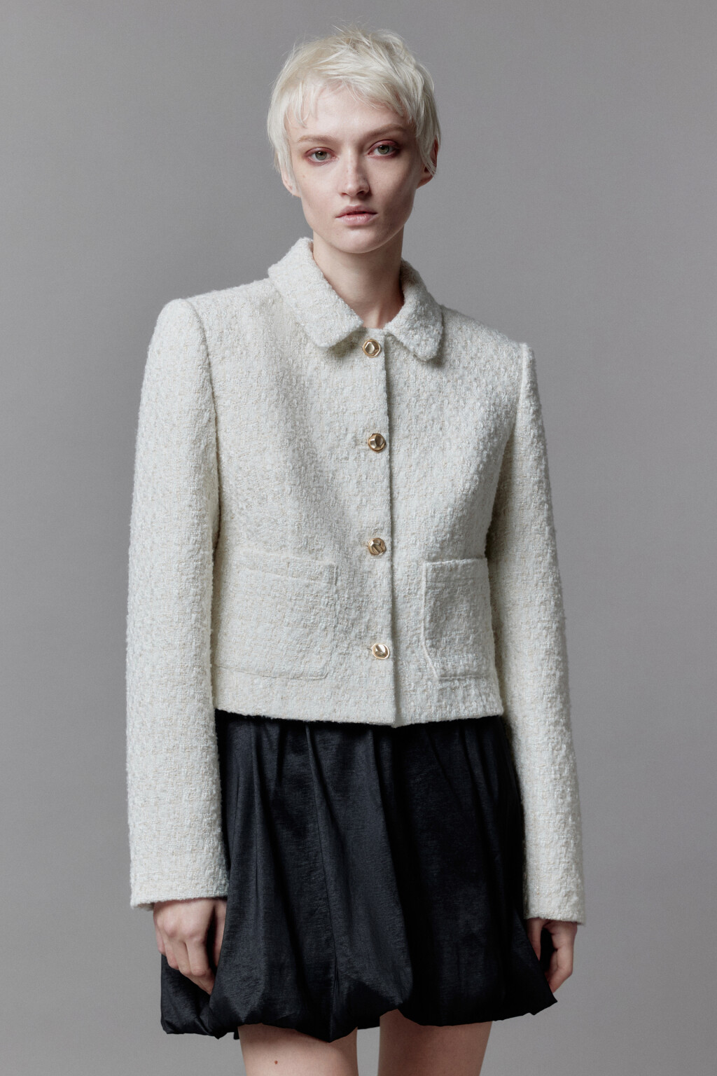 Жакет укороченный с отложным воротником - цвет молочный - 3
