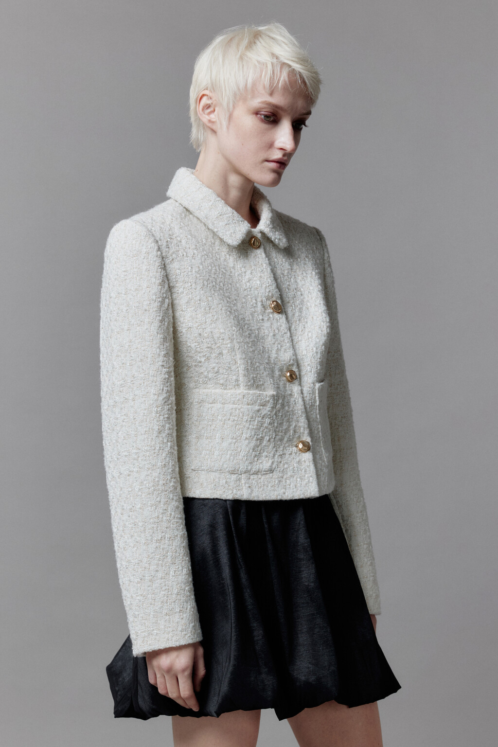 Жакет укороченный с отложным воротником - цвет молочный - 4