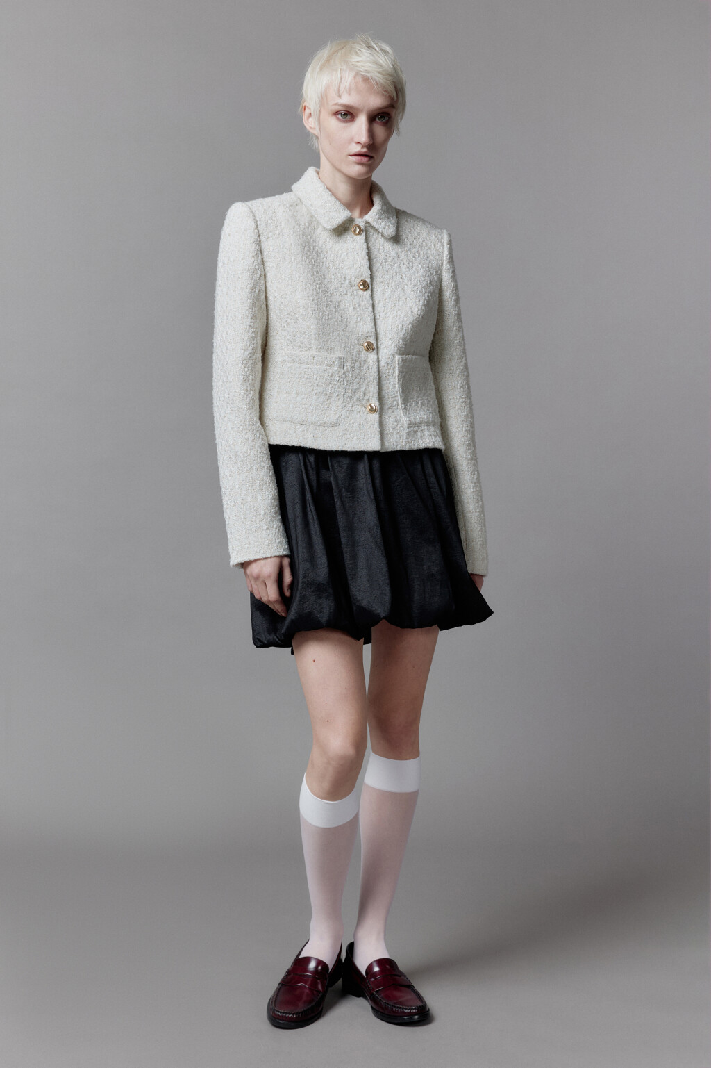 Жакет укороченный с отложным воротником - цвет молочный - 6