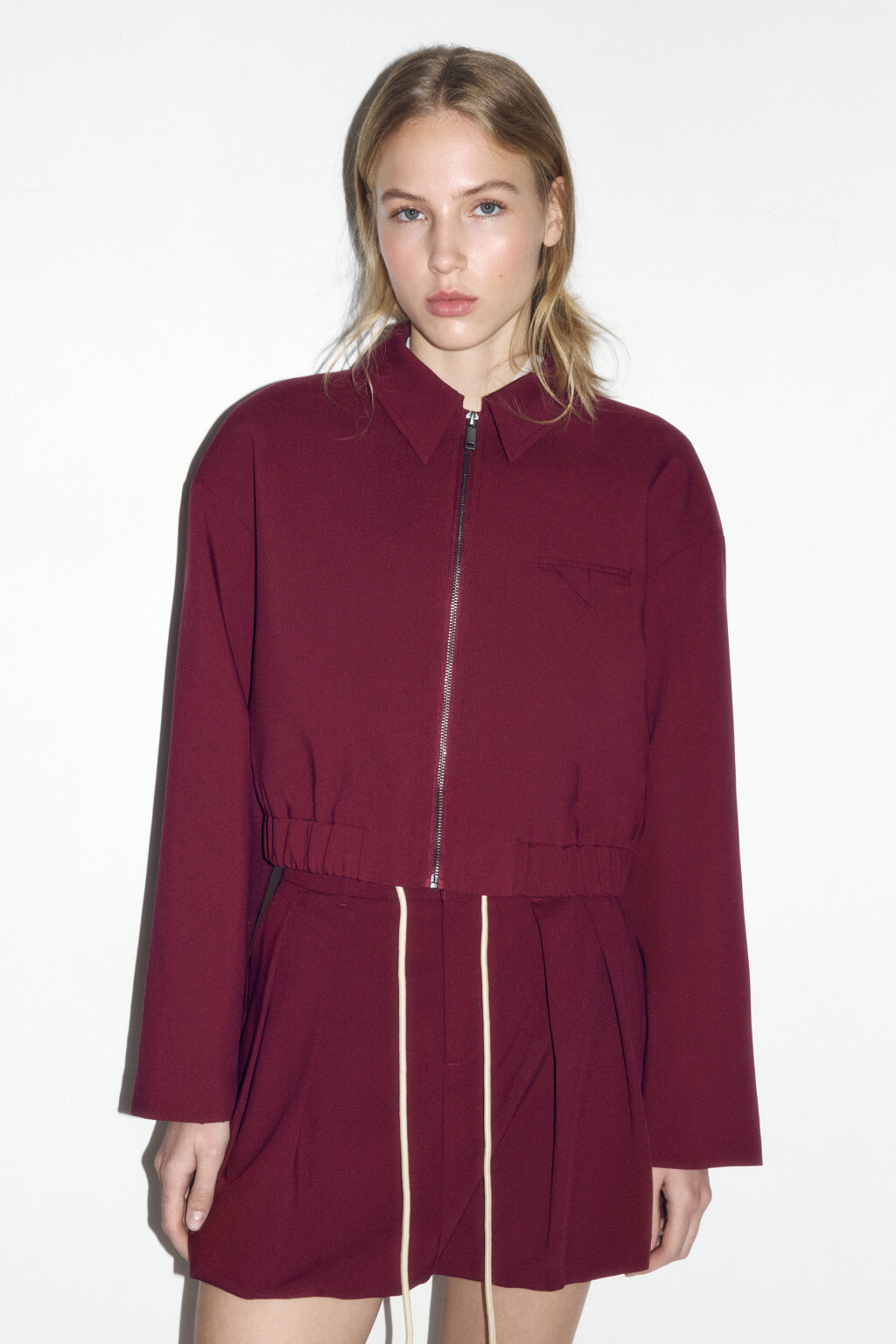 Жакет-бомбер укороченный на молнии - цвет бордовый - 3