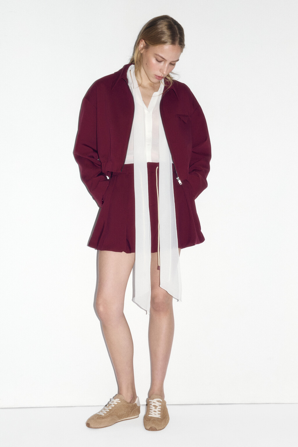 Жакет-бомбер укороченный на молнии - цвет бордовый - 5