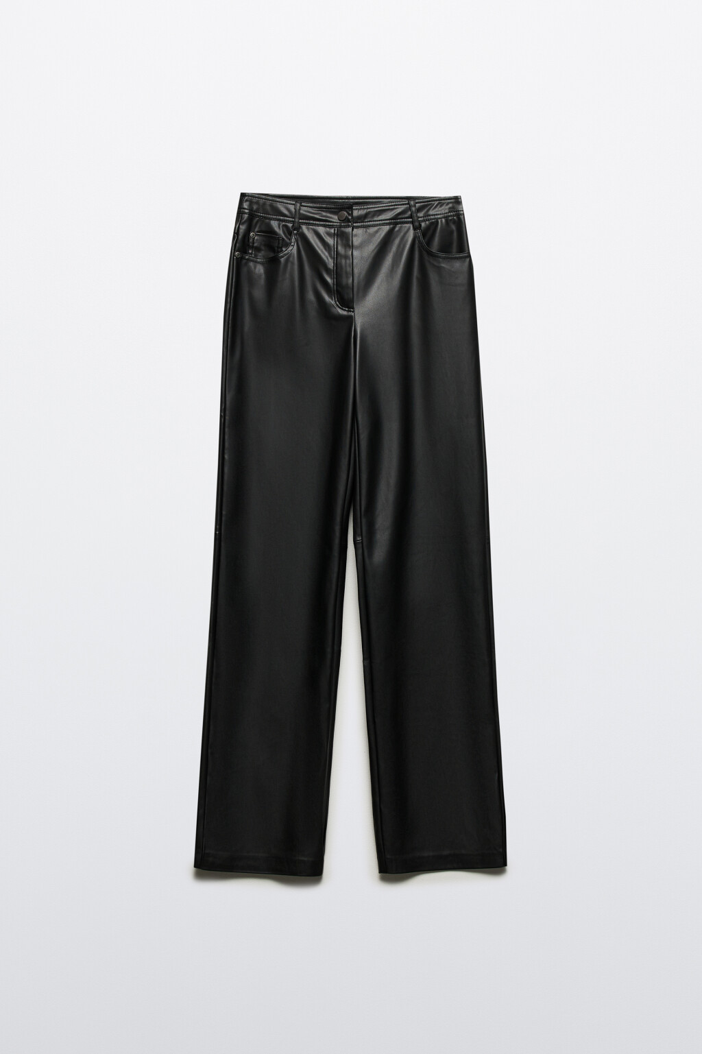 Брюки прямые из искусственной кожи - цвет черный - 9