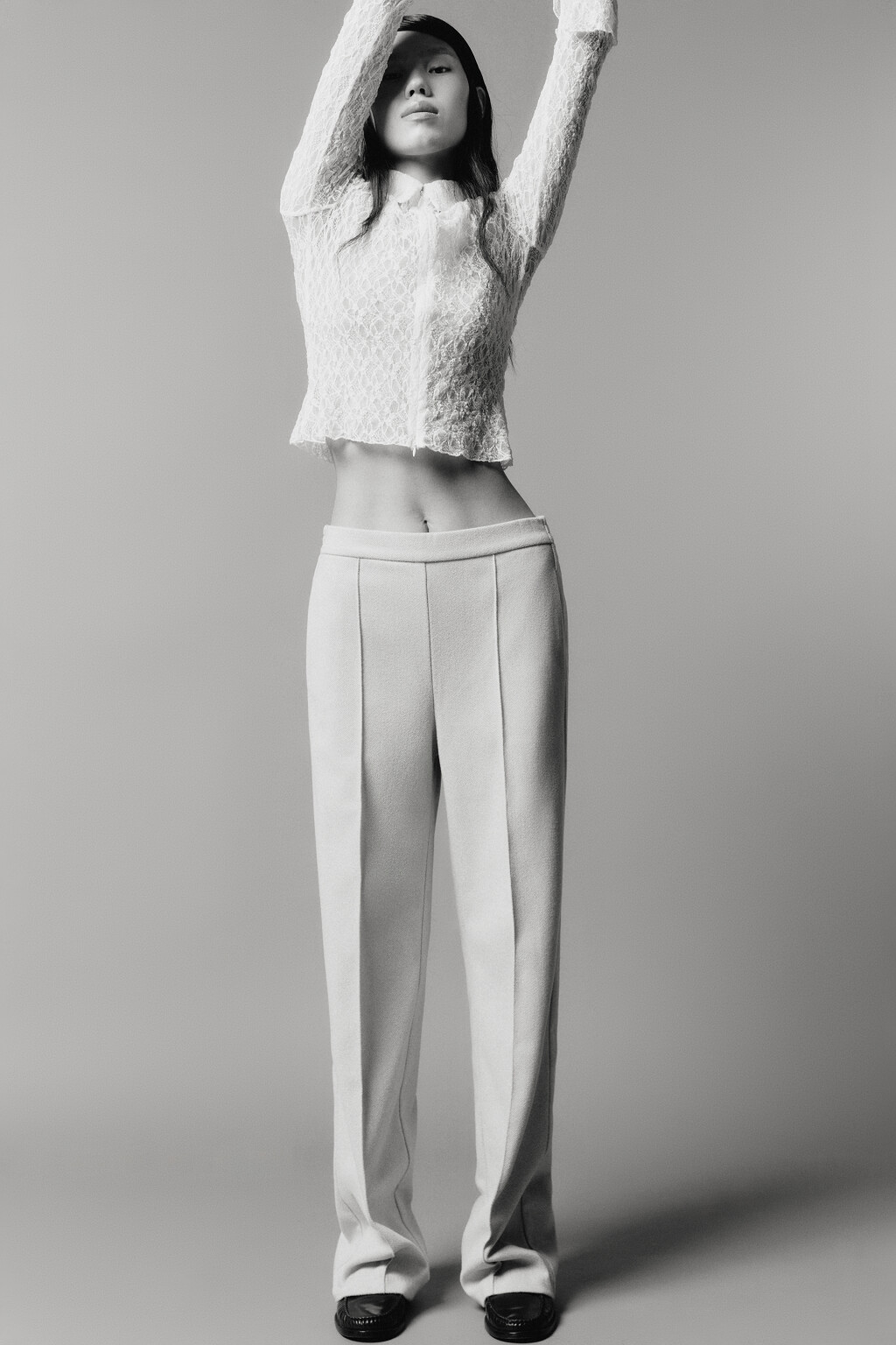 Брюки широкие трикотажные с высокой посадкой - цвет серый - 2