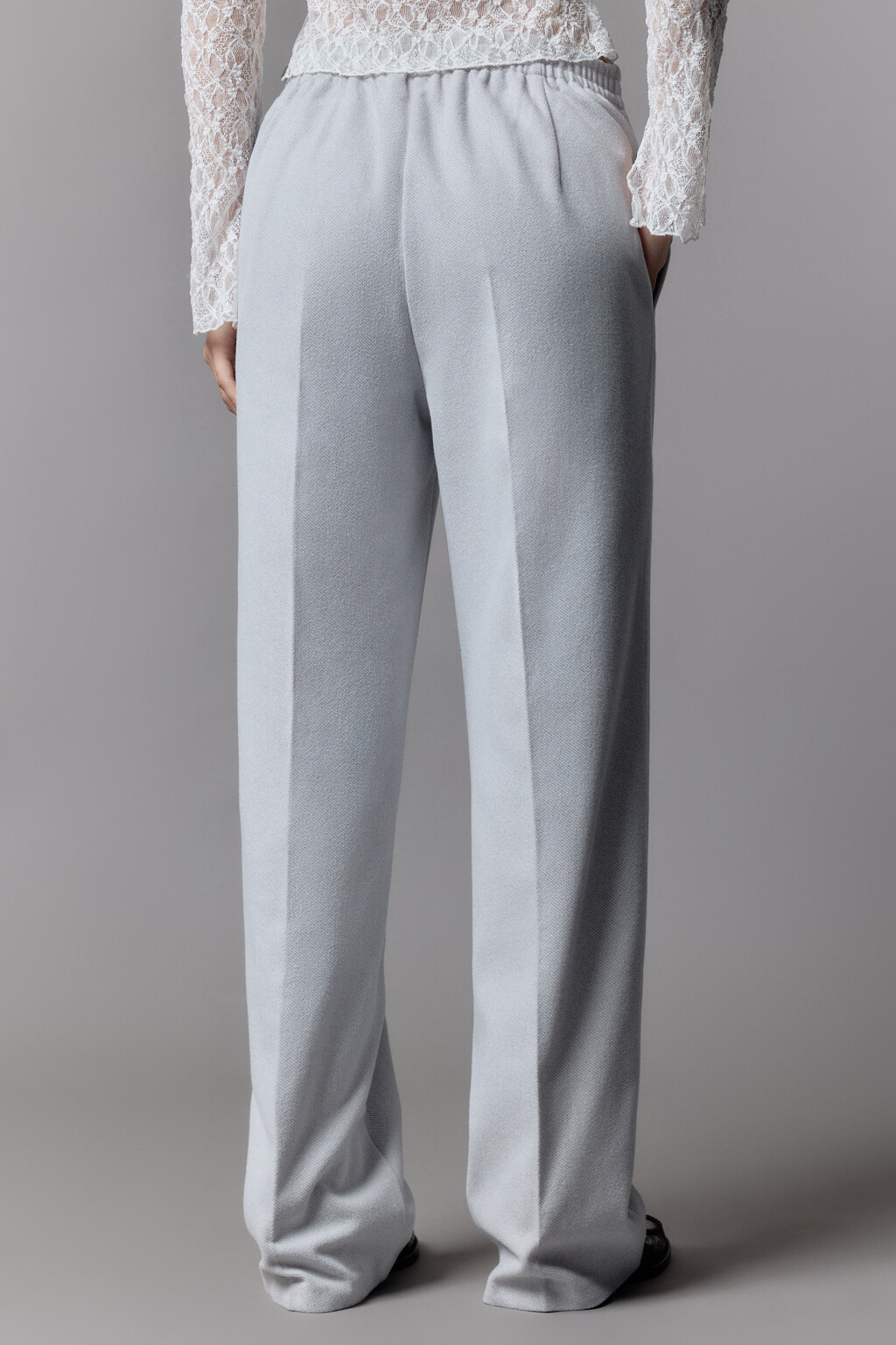 Брюки широкие трикотажные с высокой посадкой - цвет серый - 6