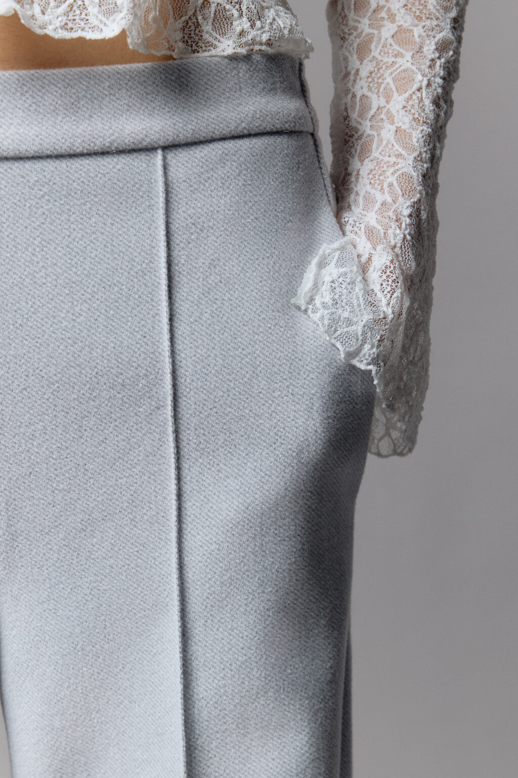 Брюки широкие трикотажные с высокой посадкой - цвет серый - 9