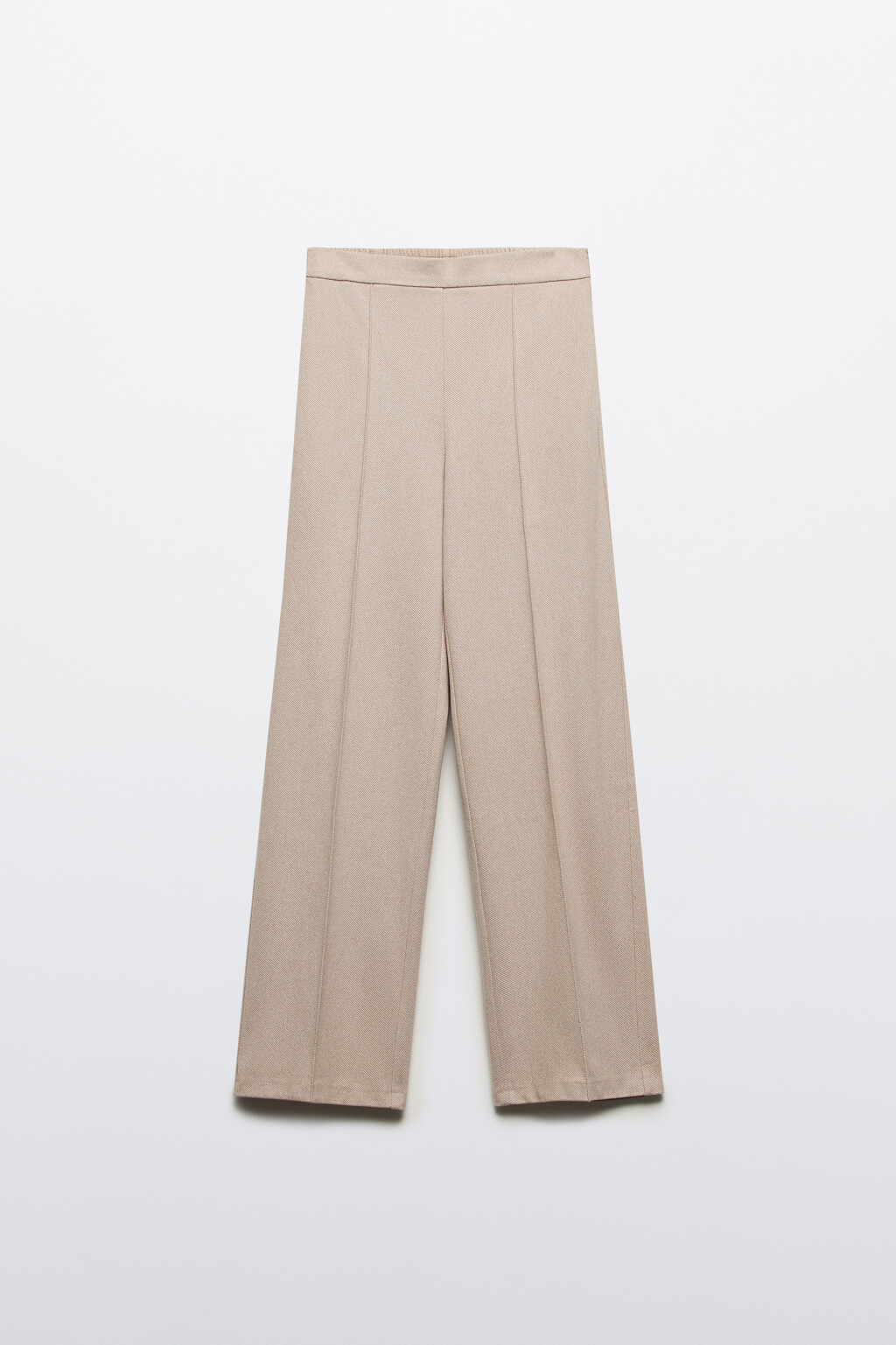 Брюки широкие трикотажные с высокой посадкой - цвет бежевый - 4