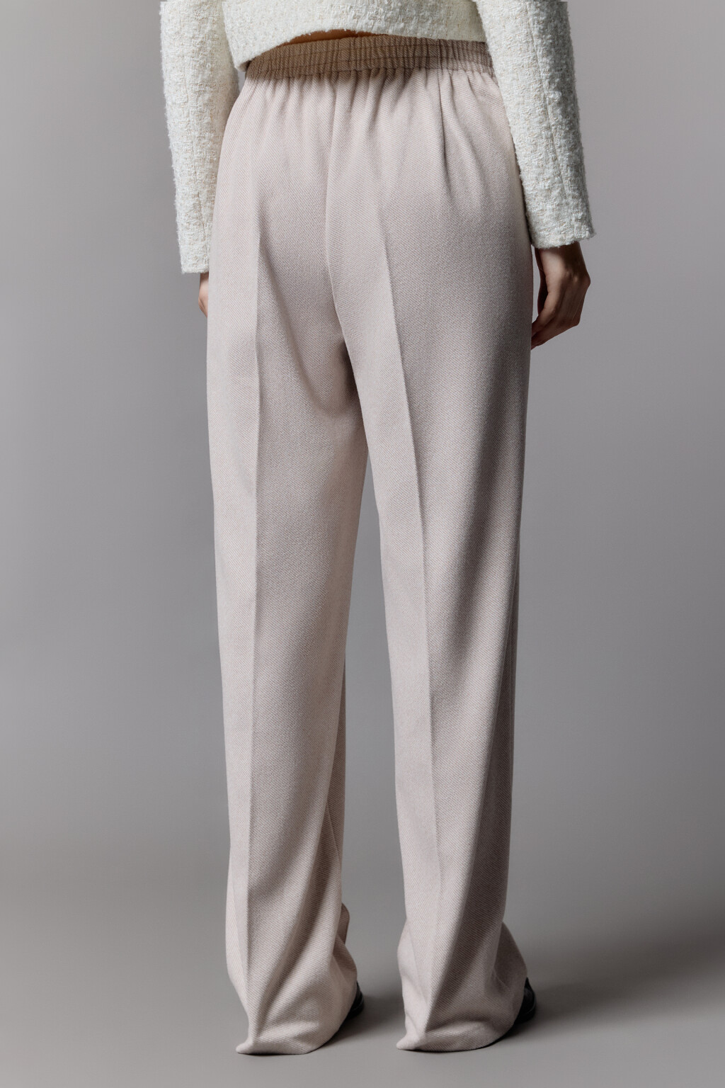Брюки широкие трикотажные с высокой посадкой - цвет бежевый - 5