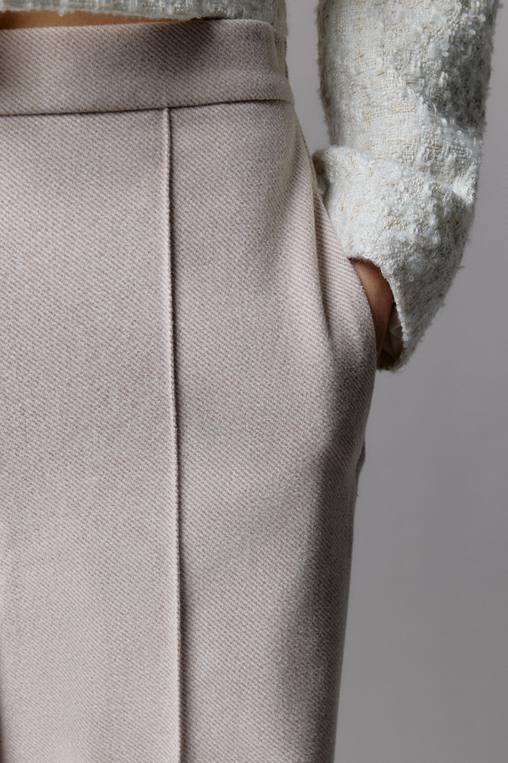 Брюки широкие трикотажные с высокой посадкой - цвет бежевый - 8