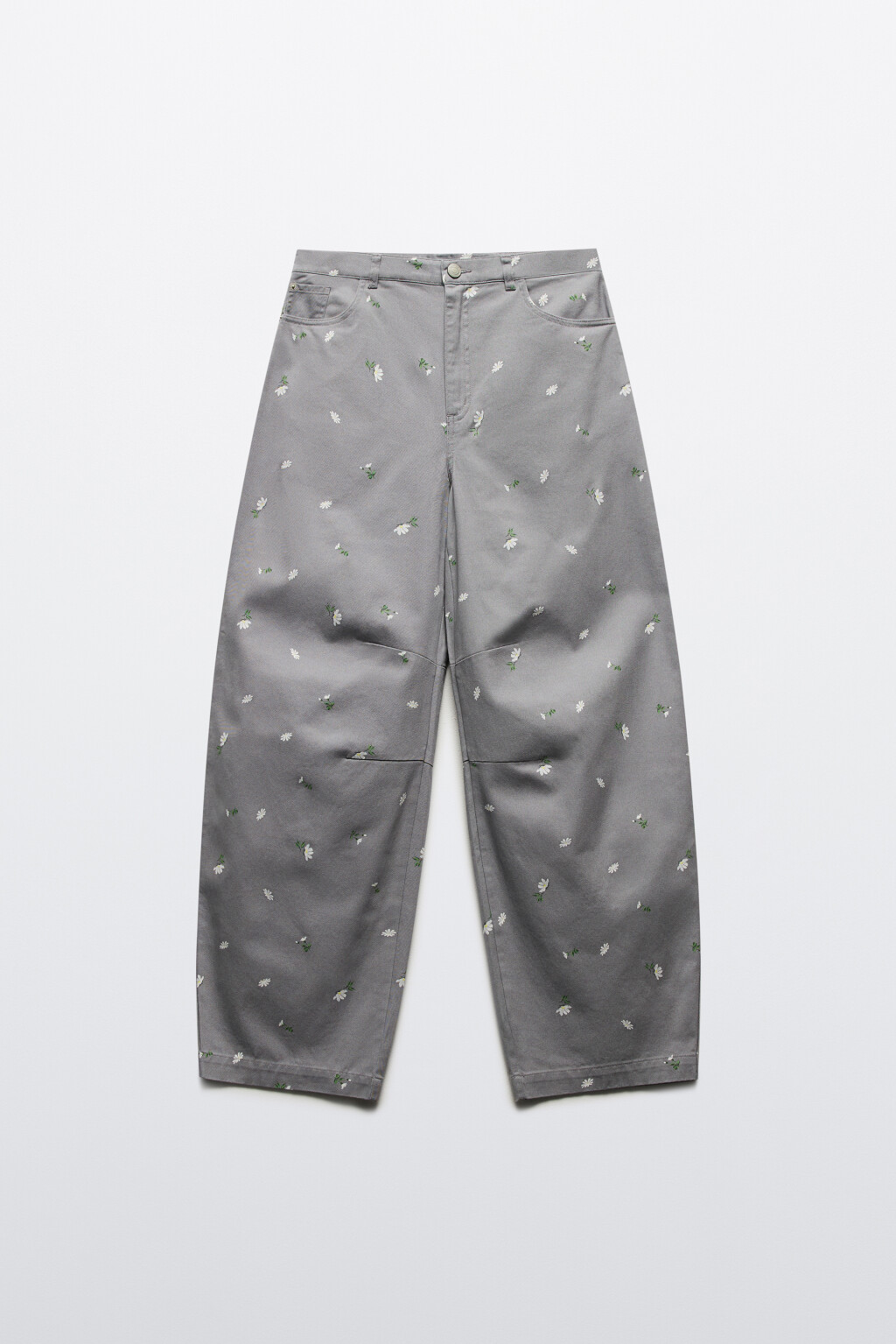 Брюки barrel fit хлопковые с цветочным принтом - цвет серый - 8