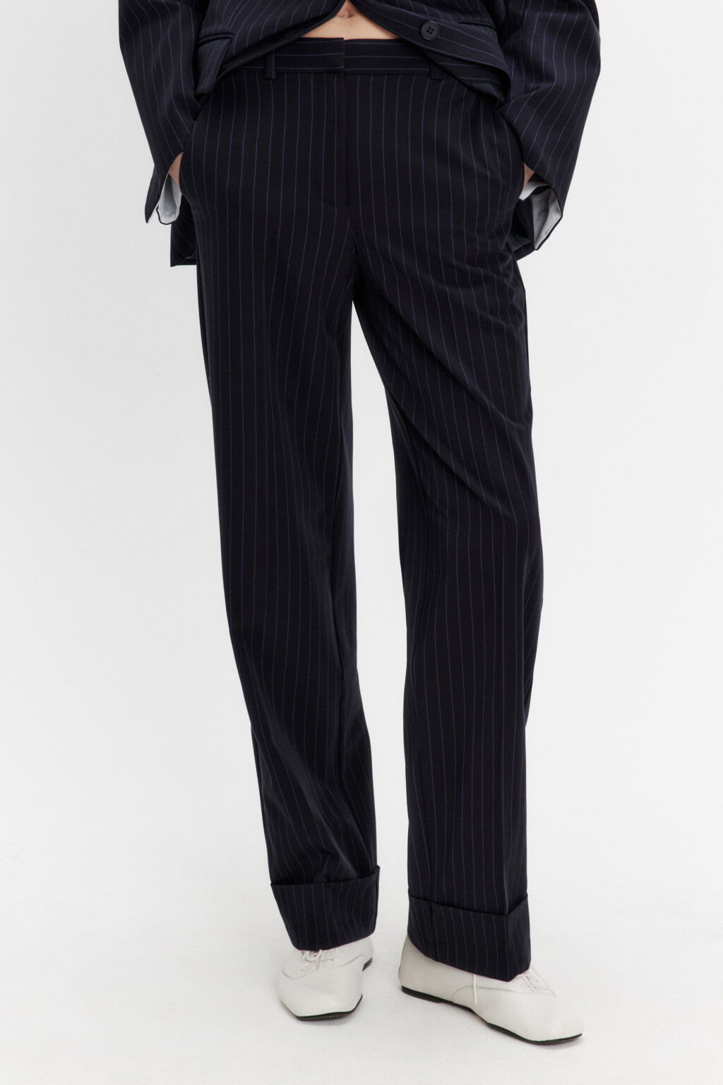 Брюки прямые костюмные в полоску - цвет синий - 6