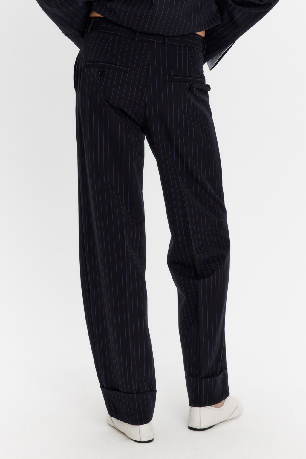 Брюки прямые костюмные в полоску - цвет синий - 7