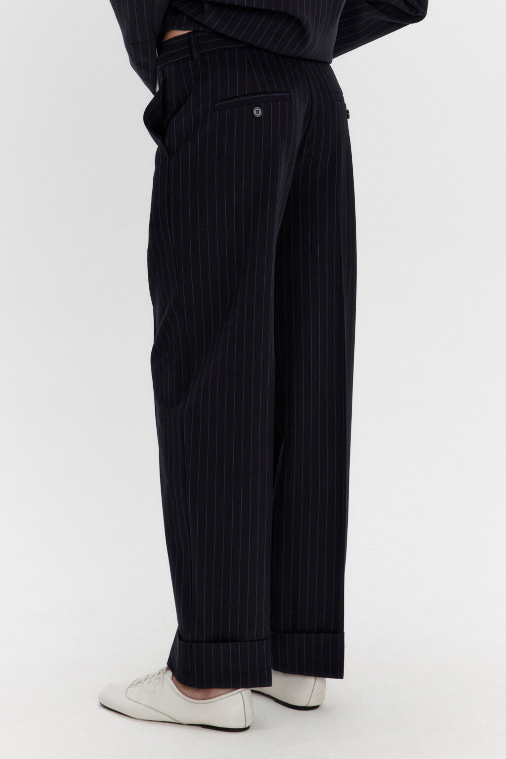 Брюки прямые костюмные в полоску - цвет синий - 8