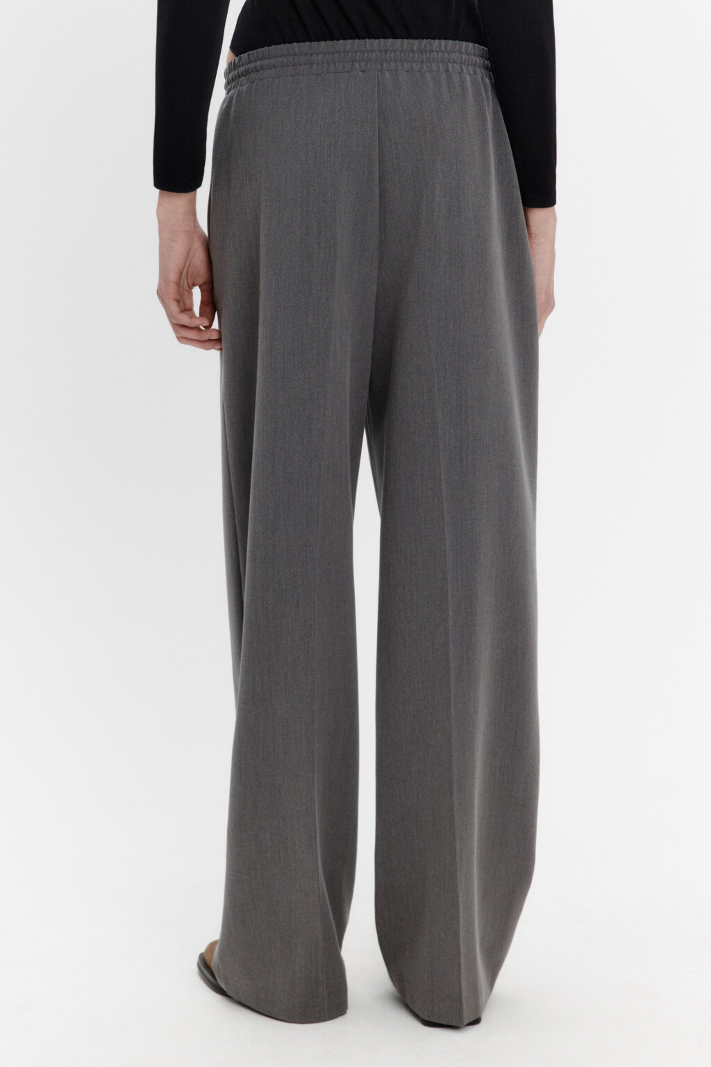 Брюки широкие костюмные с поясом на завязках - цвет серый - 3
