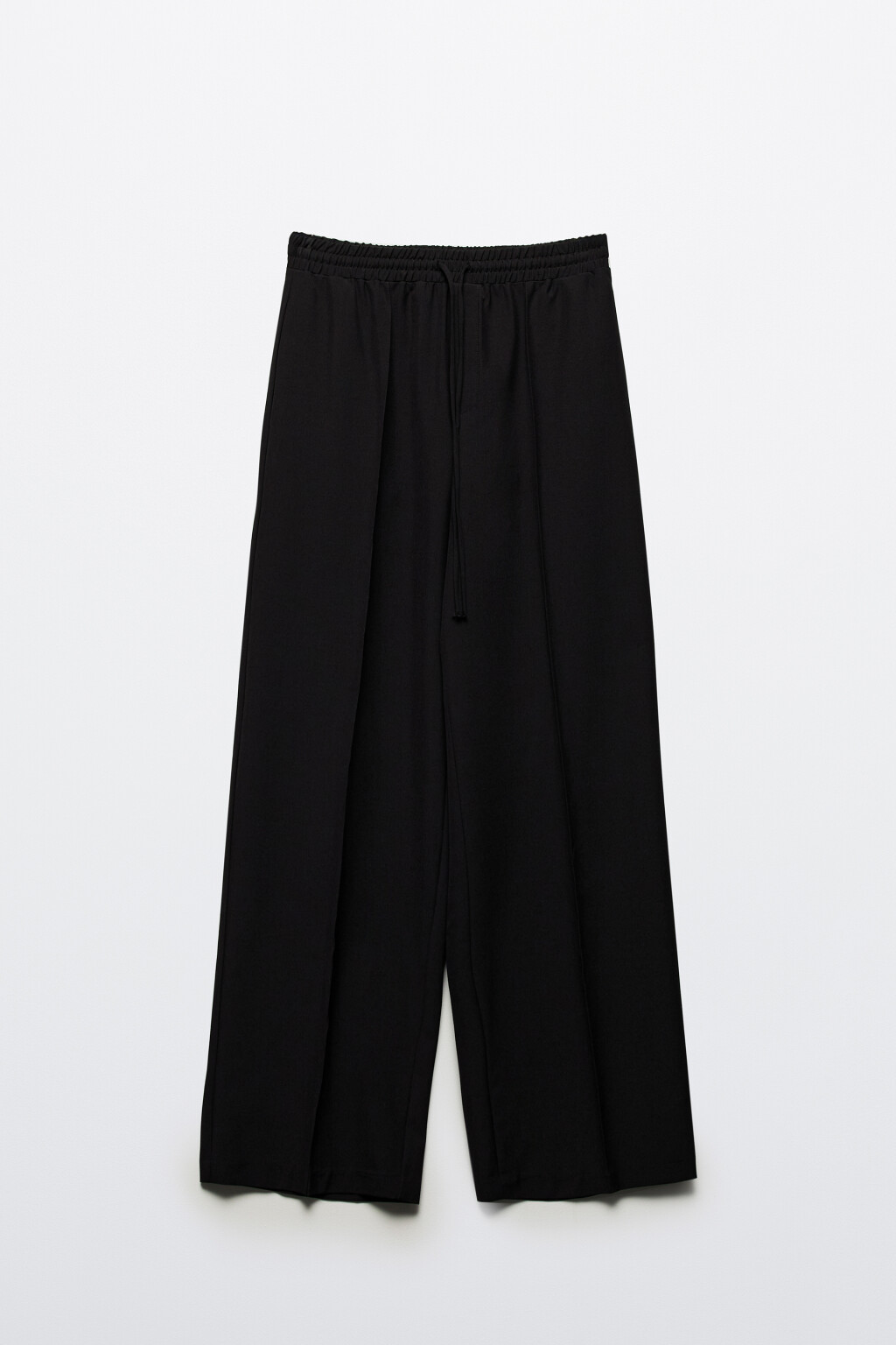 Брюки широкие костюмные с поясом на завязках - цвет черный - 7