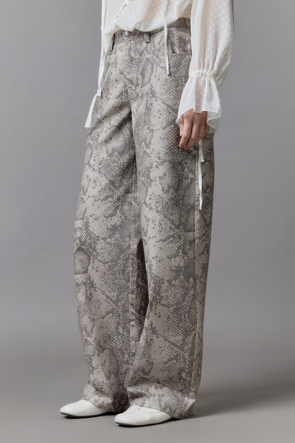 Брюки широкие с принтом под питона - цвет бежевый - 3