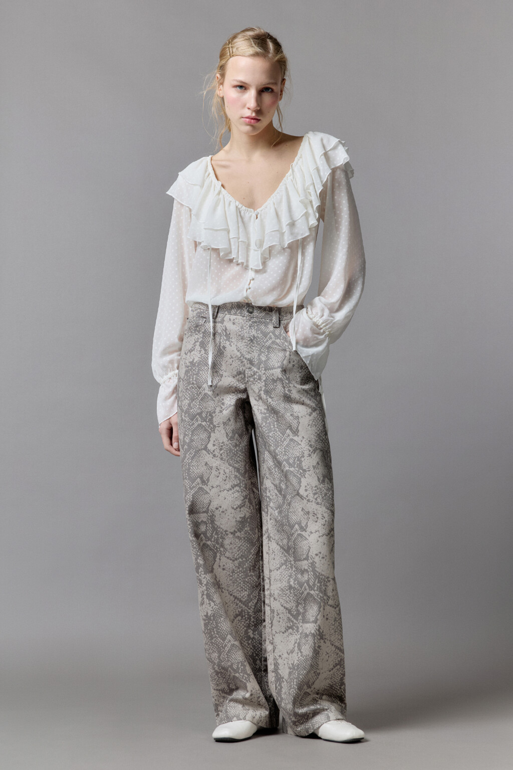 Брюки широкие с принтом под питона - цвет бежевый - 5