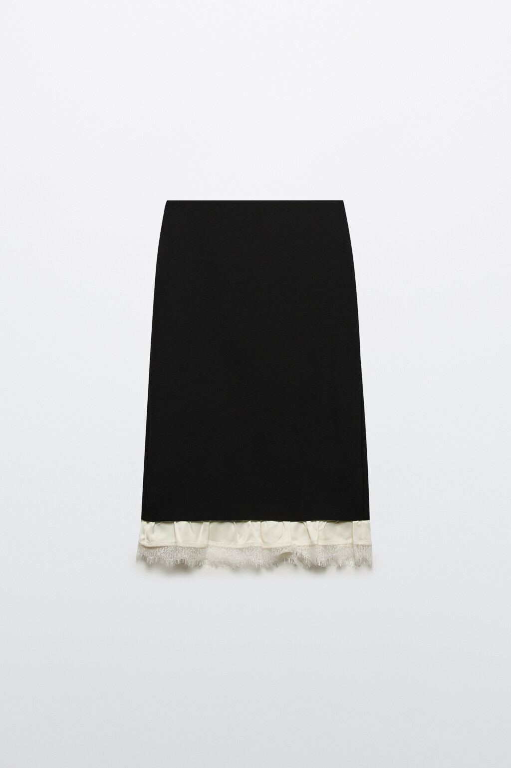 Юбка миди костюмная с кружевной подкладкой - цвет черный - 8