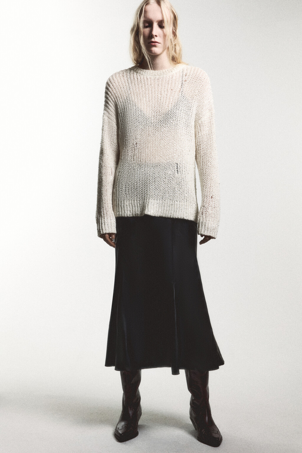 Юбка-годе миди из искусственной кожи - цвет черный - 1