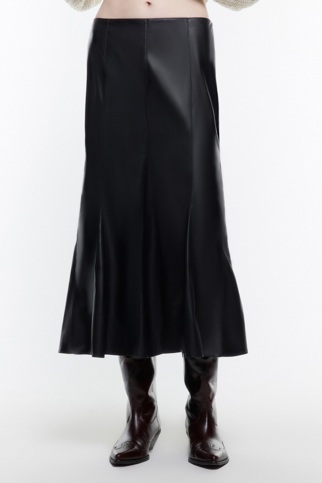 Юбка-годе миди из искусственной кожи - цвет черный - 3