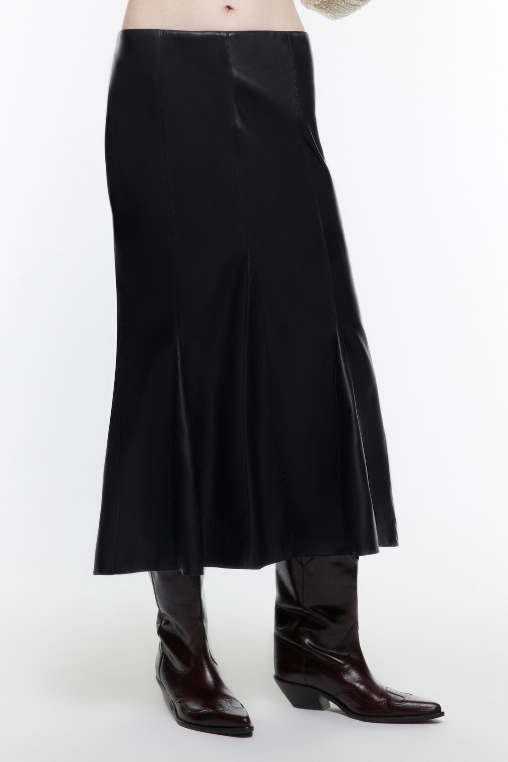 Юбка-годе миди из искусственной кожи - цвет черный - 4