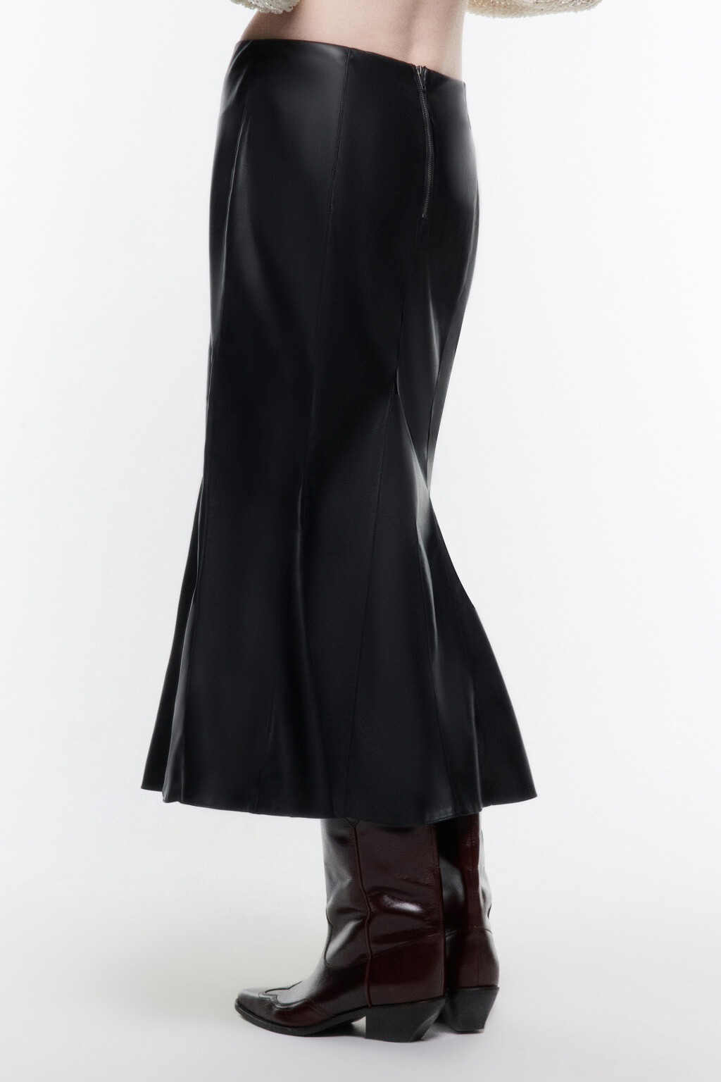 Юбка-годе миди из искусственной кожи - цвет черный - 5