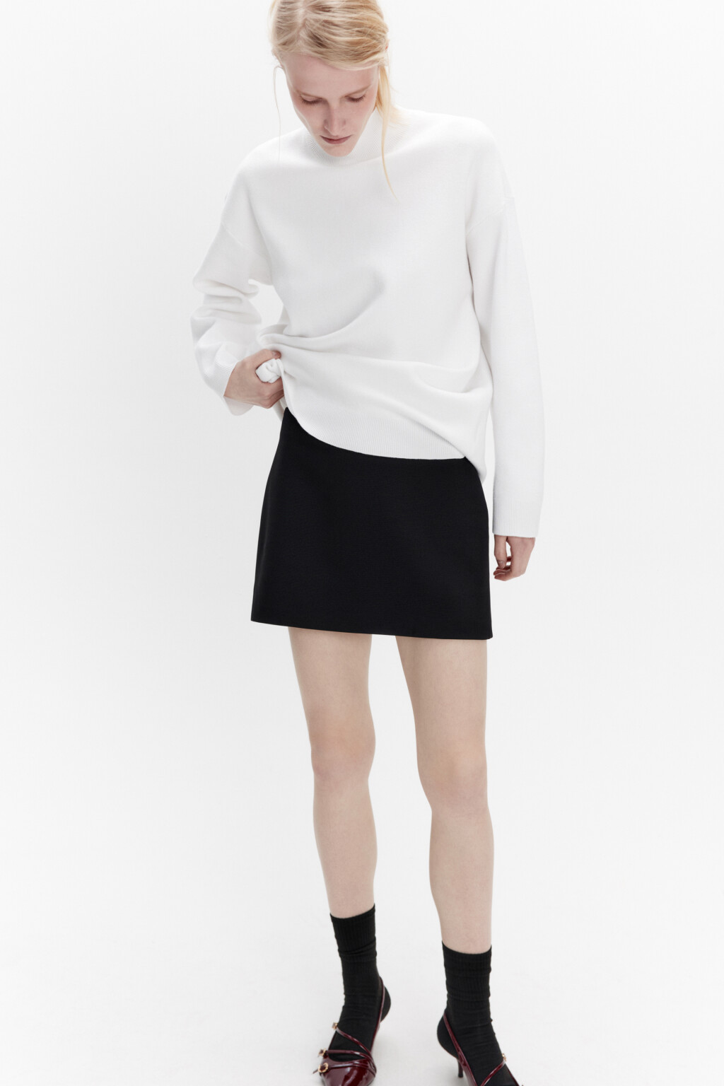 Юбка-шорты мини со средней посадкой - цвет черный - 1