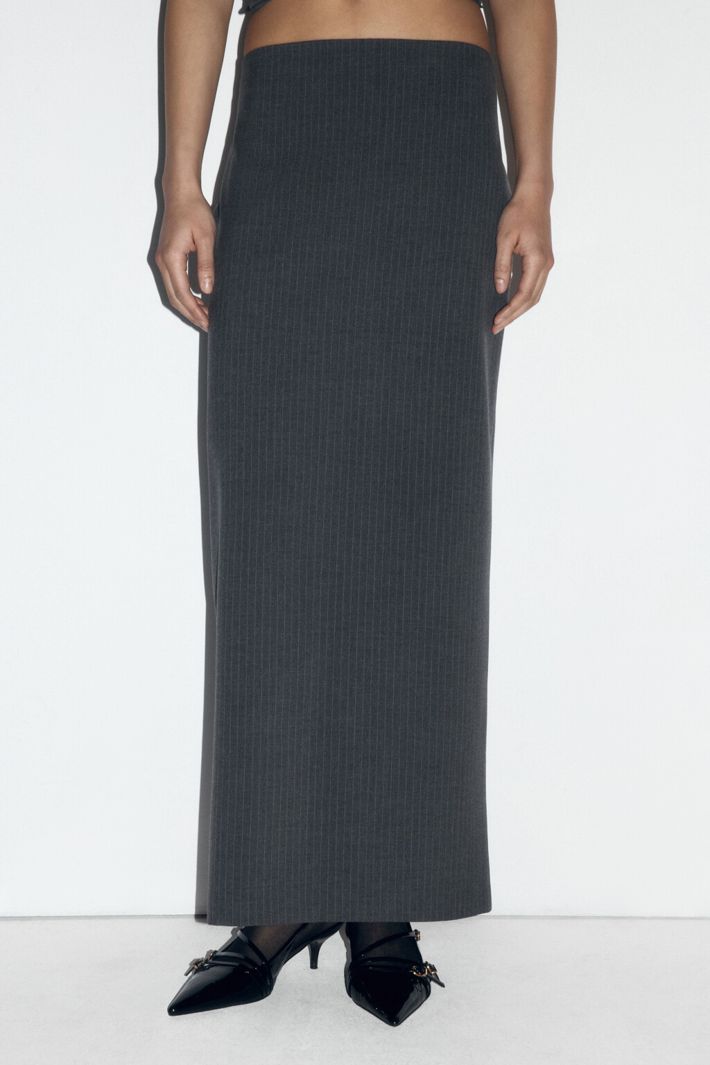 Юбка макси прямая в полоску - цвет серый - 2