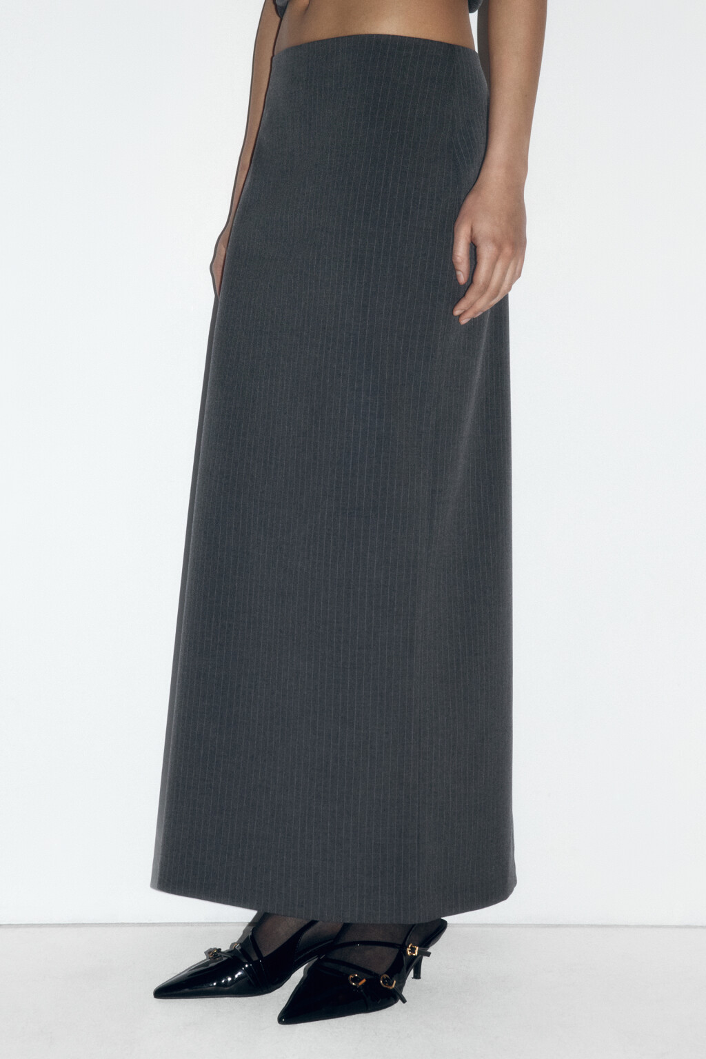 Юбка макси прямая в полоску - цвет серый - 3